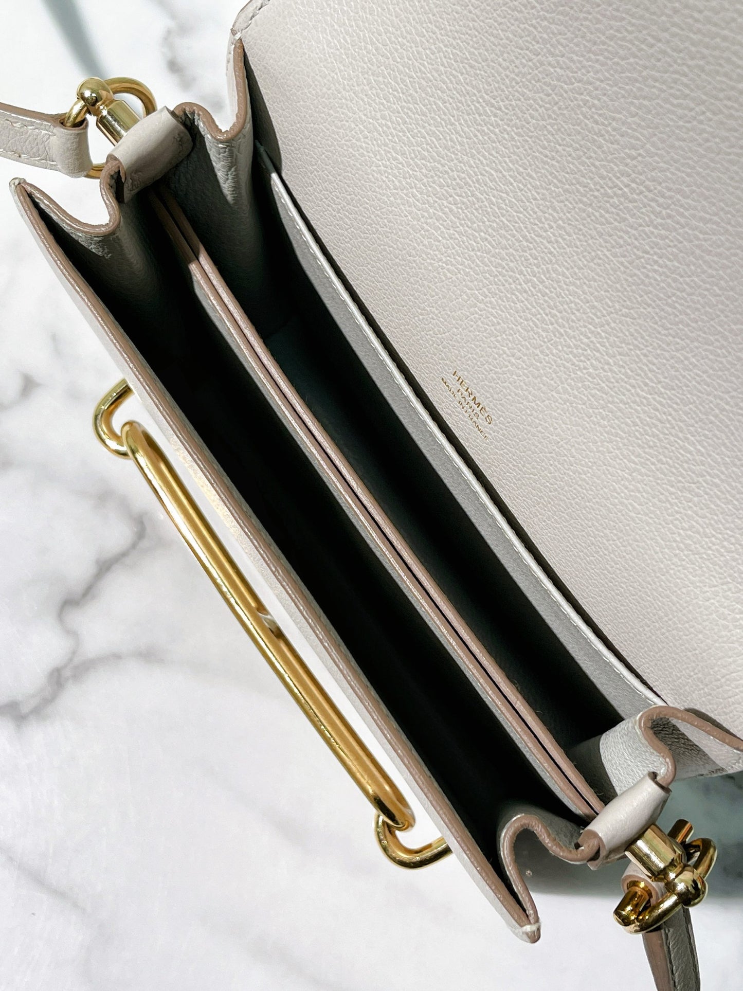 HERMES ROULIS MINI, GRIS PERLE/GOLD