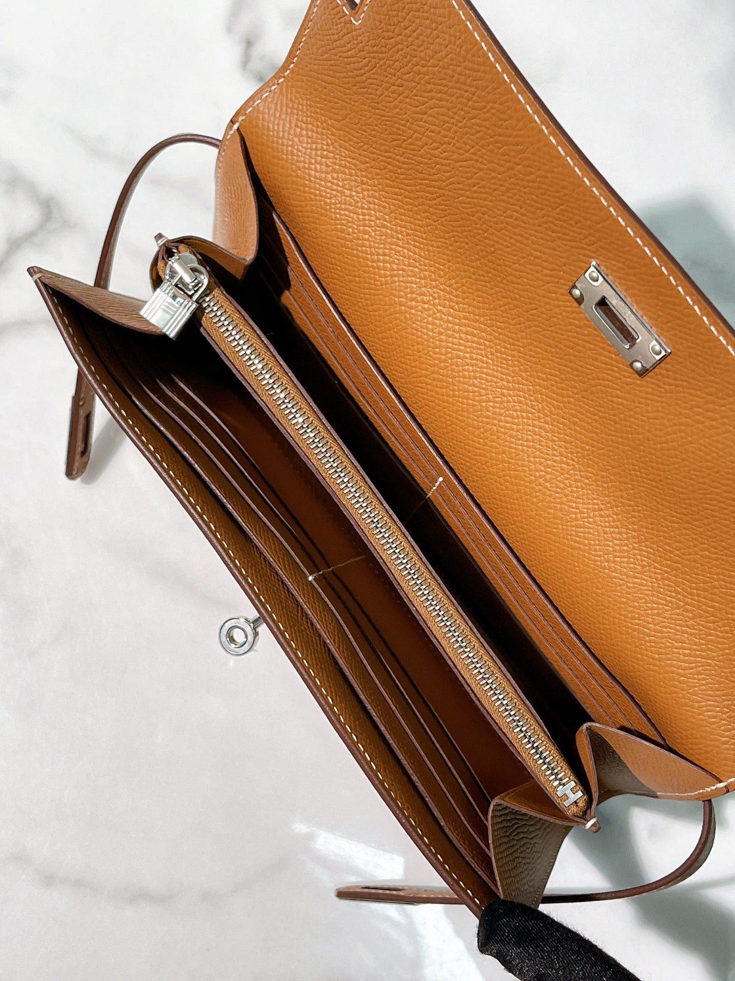 HERMES KELLY LONG WALLET, GOLD/SILVER