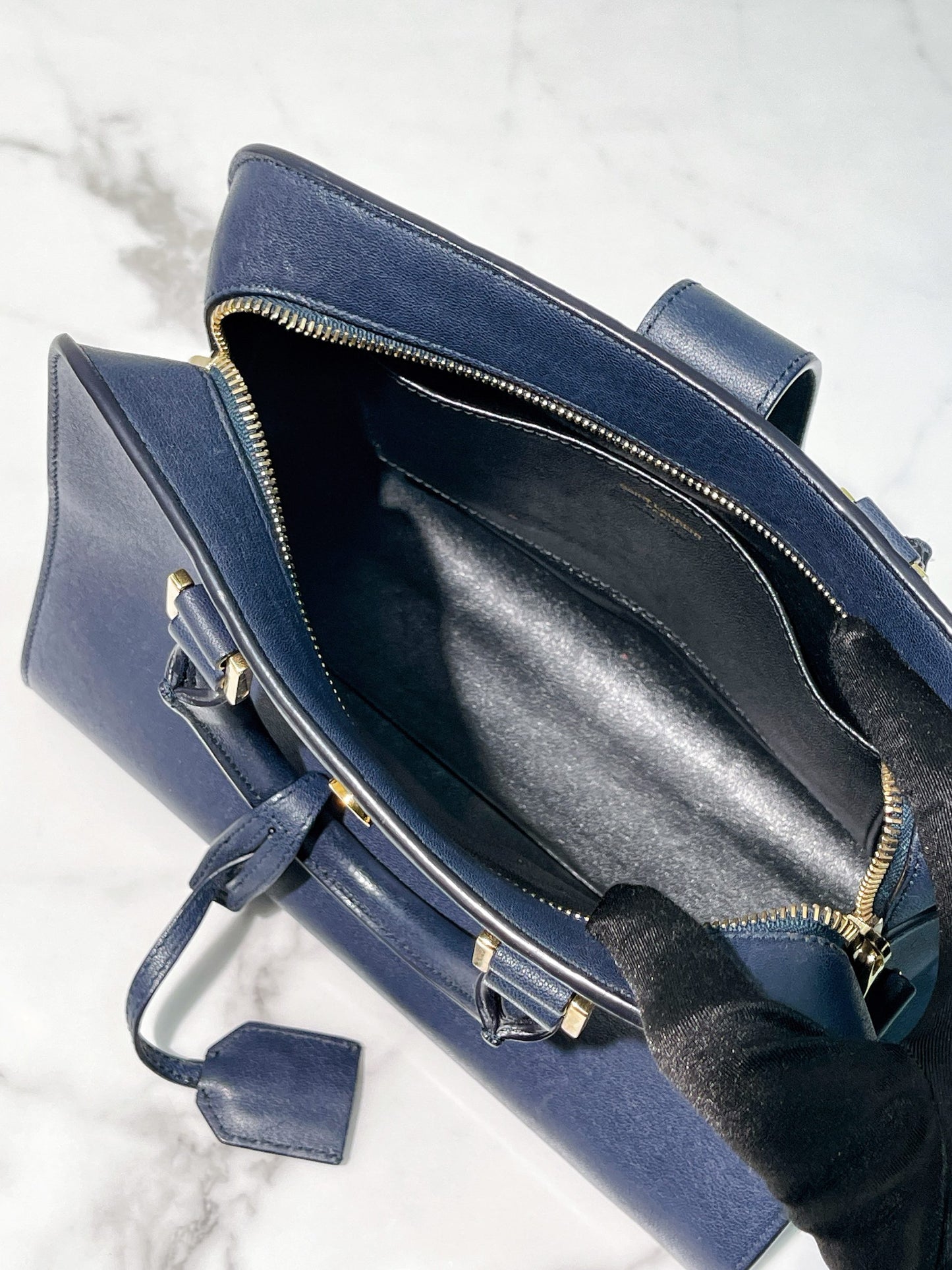YSL SMALL CABAS, Navy/Gold