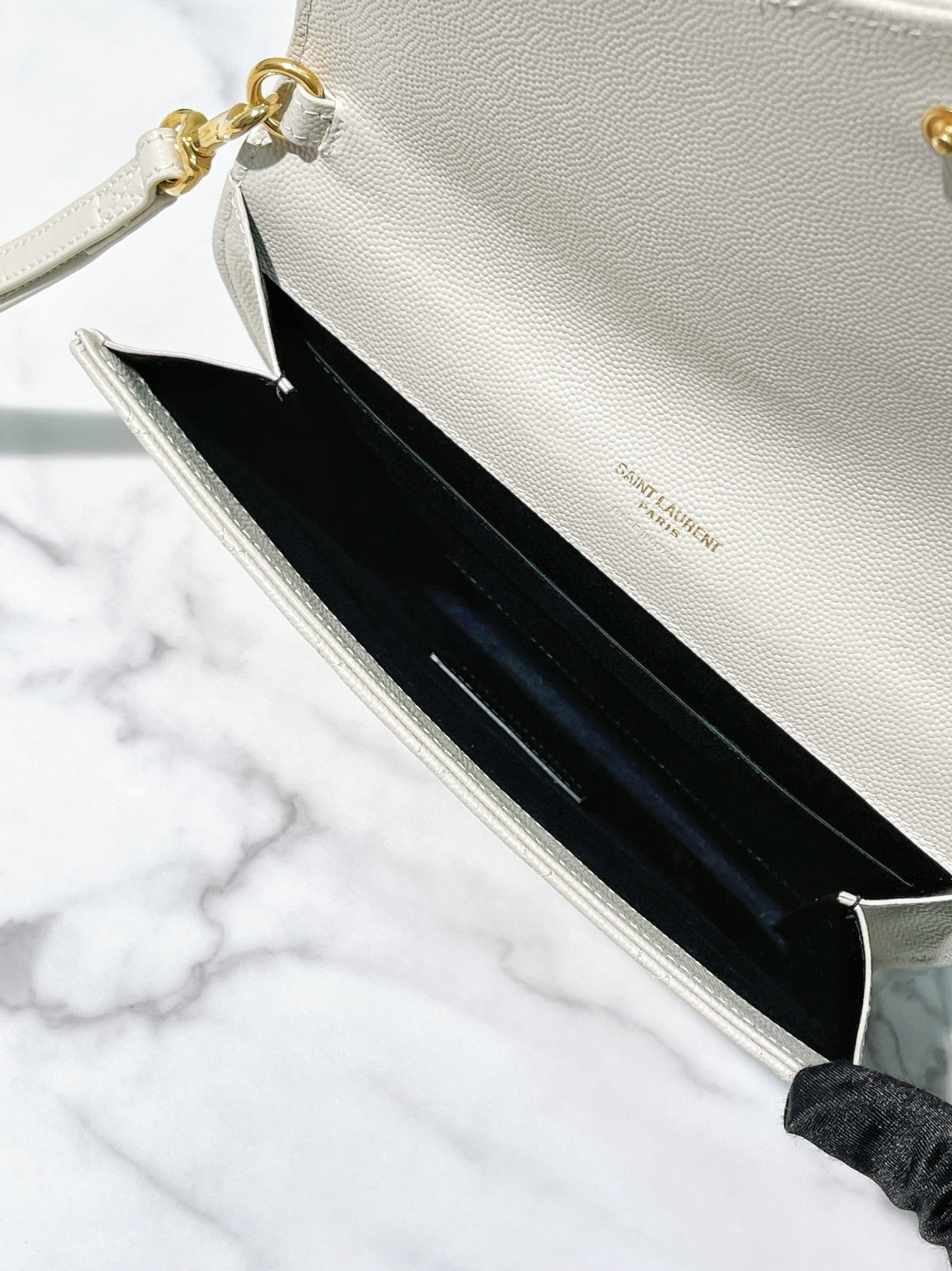 YSL POUCH, White/Gold