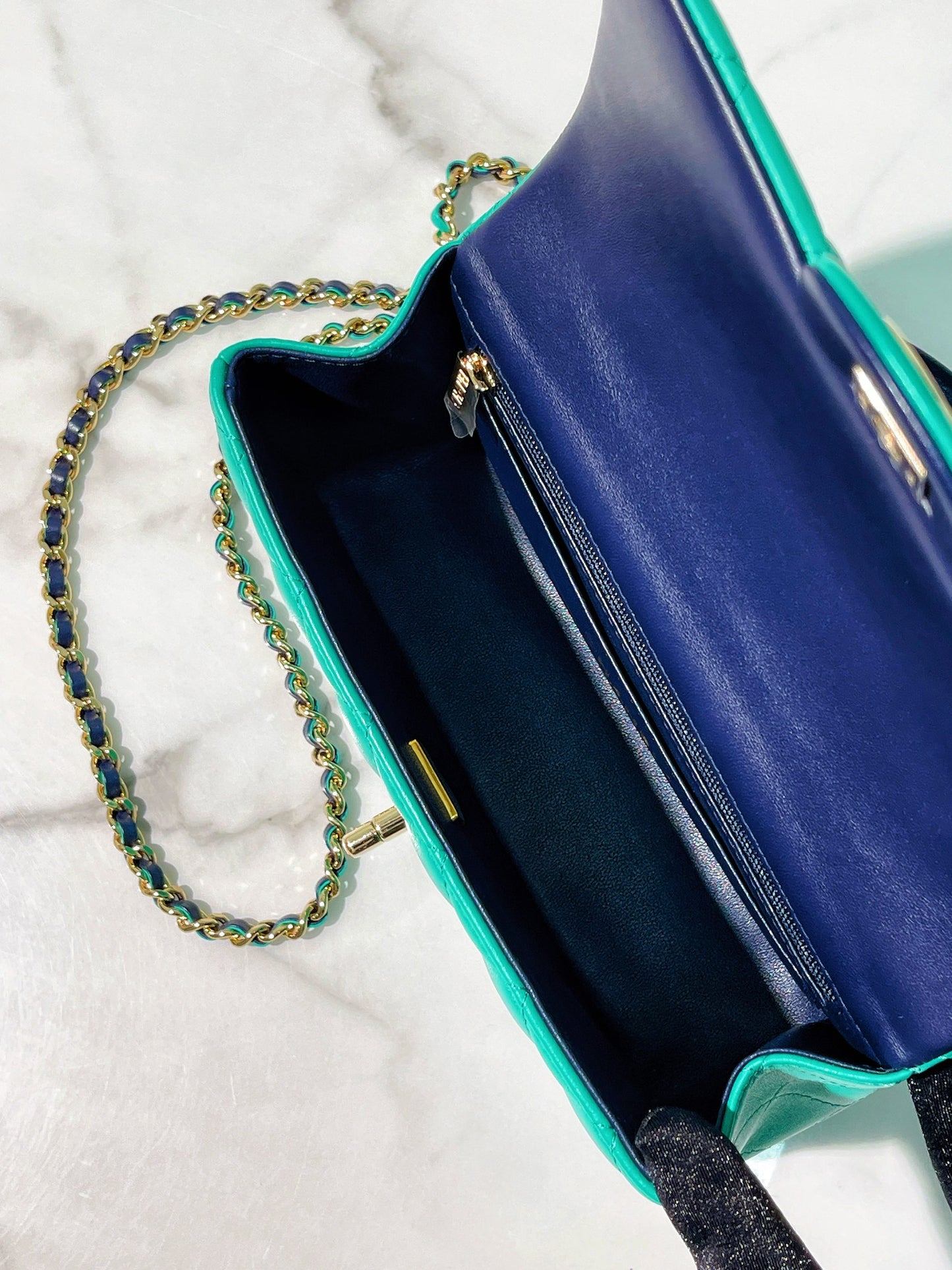 CHANEL 23P MINI HANDLE, Green/Blue/Gold