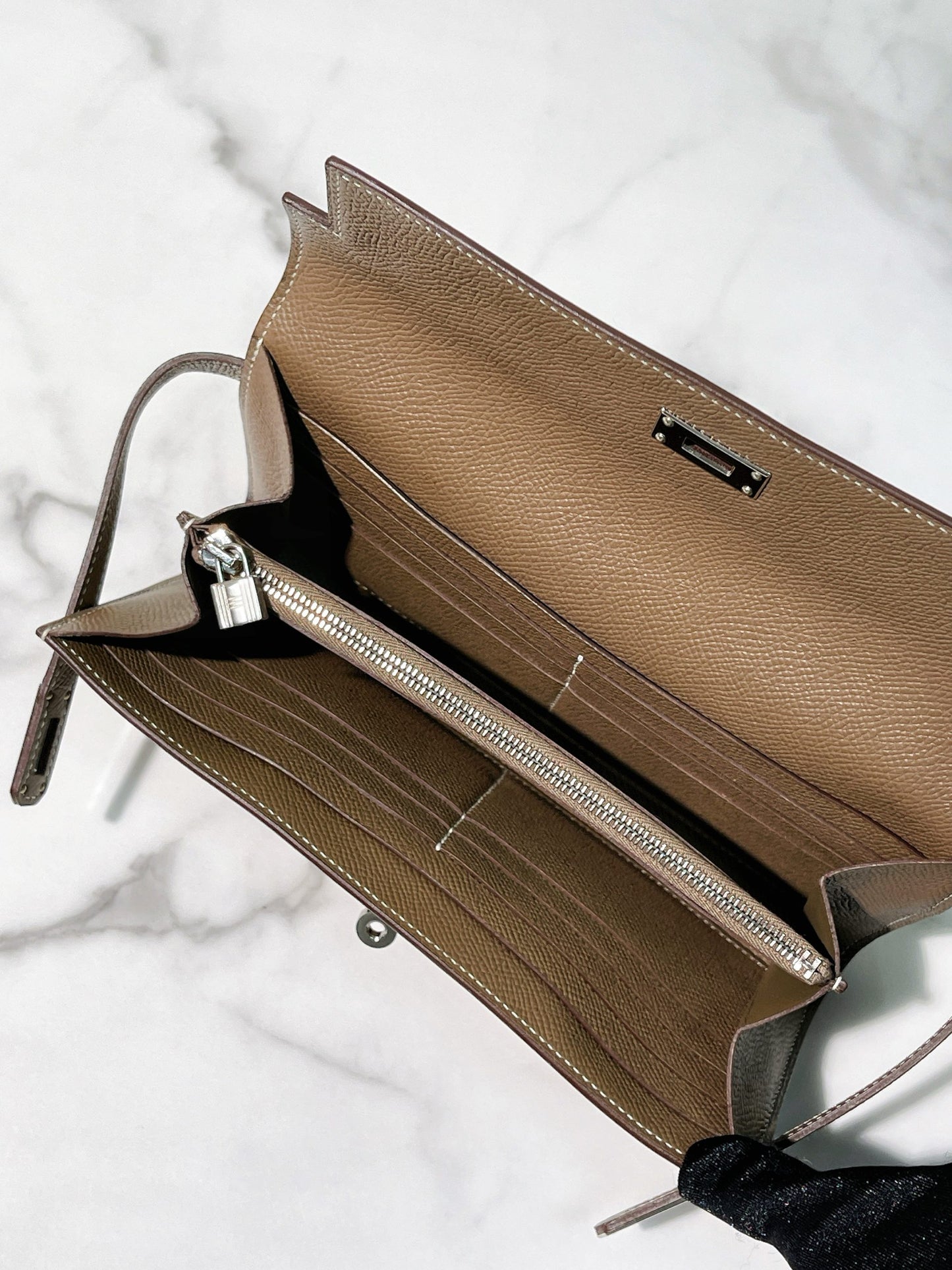 HERMES KELLY LONG WALLET, Etoupe/Silver