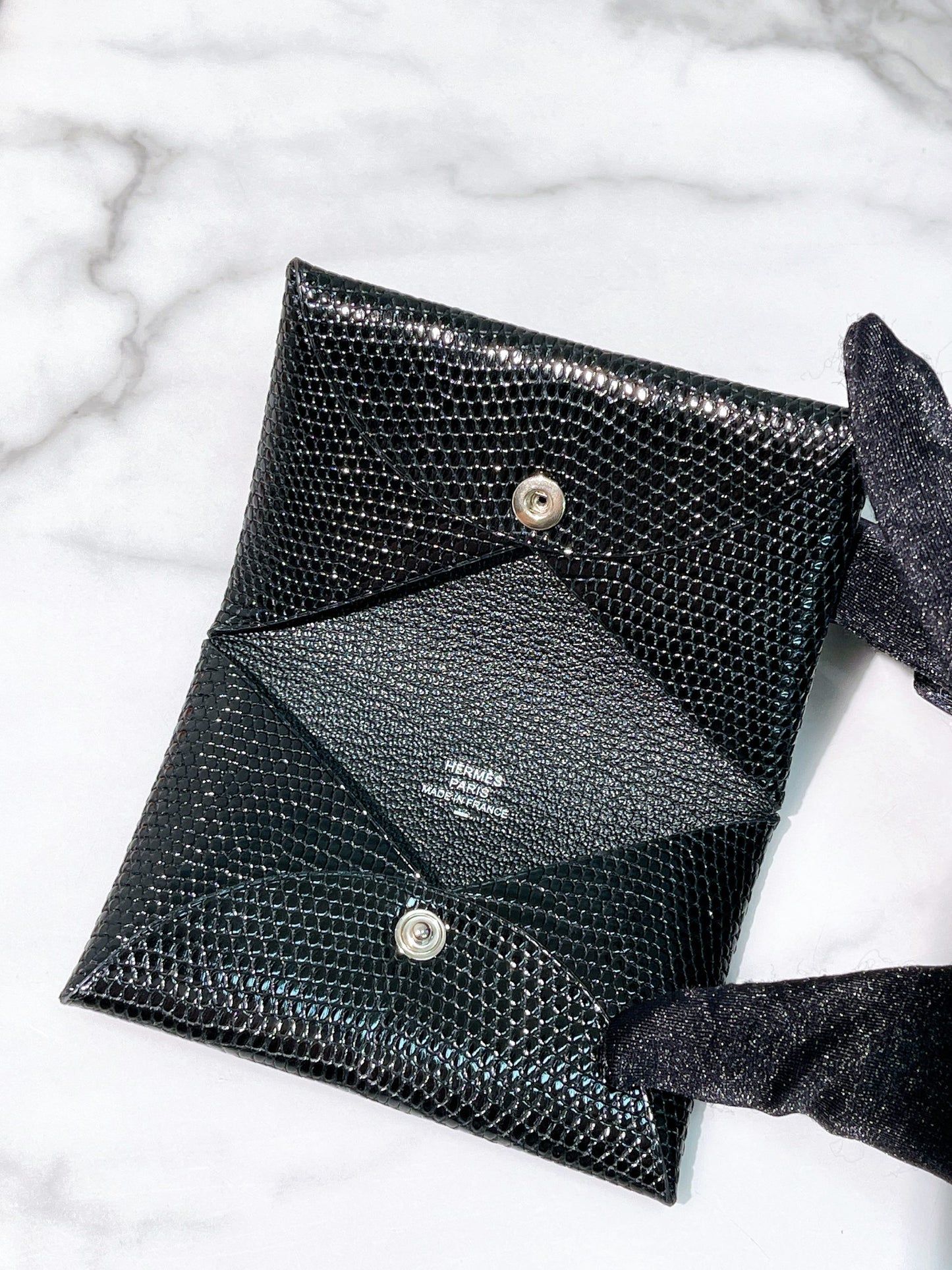 HERMES CALVI CARD HOLDER, Black/Silver