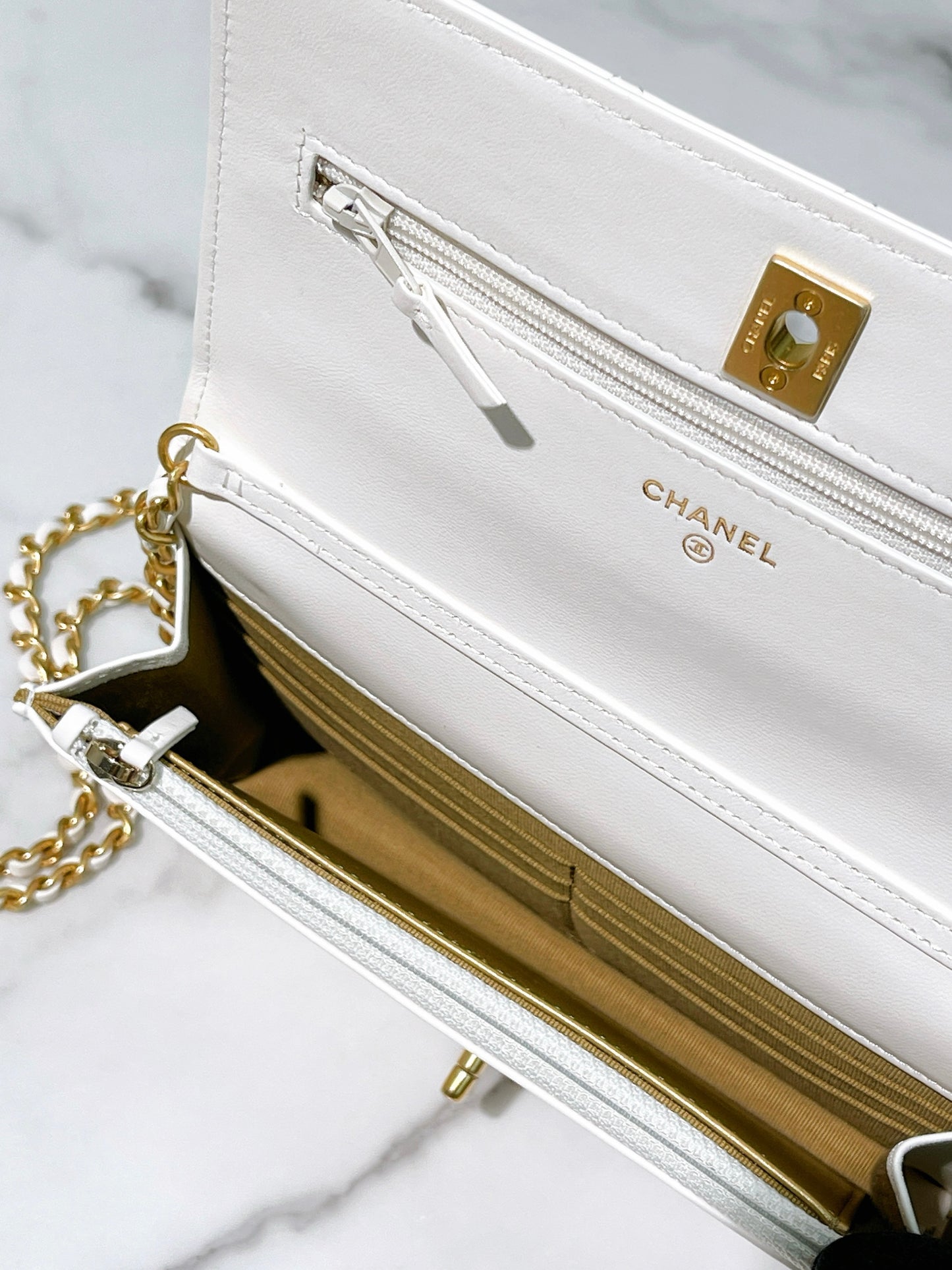 CHANEL WOC, White/Gold