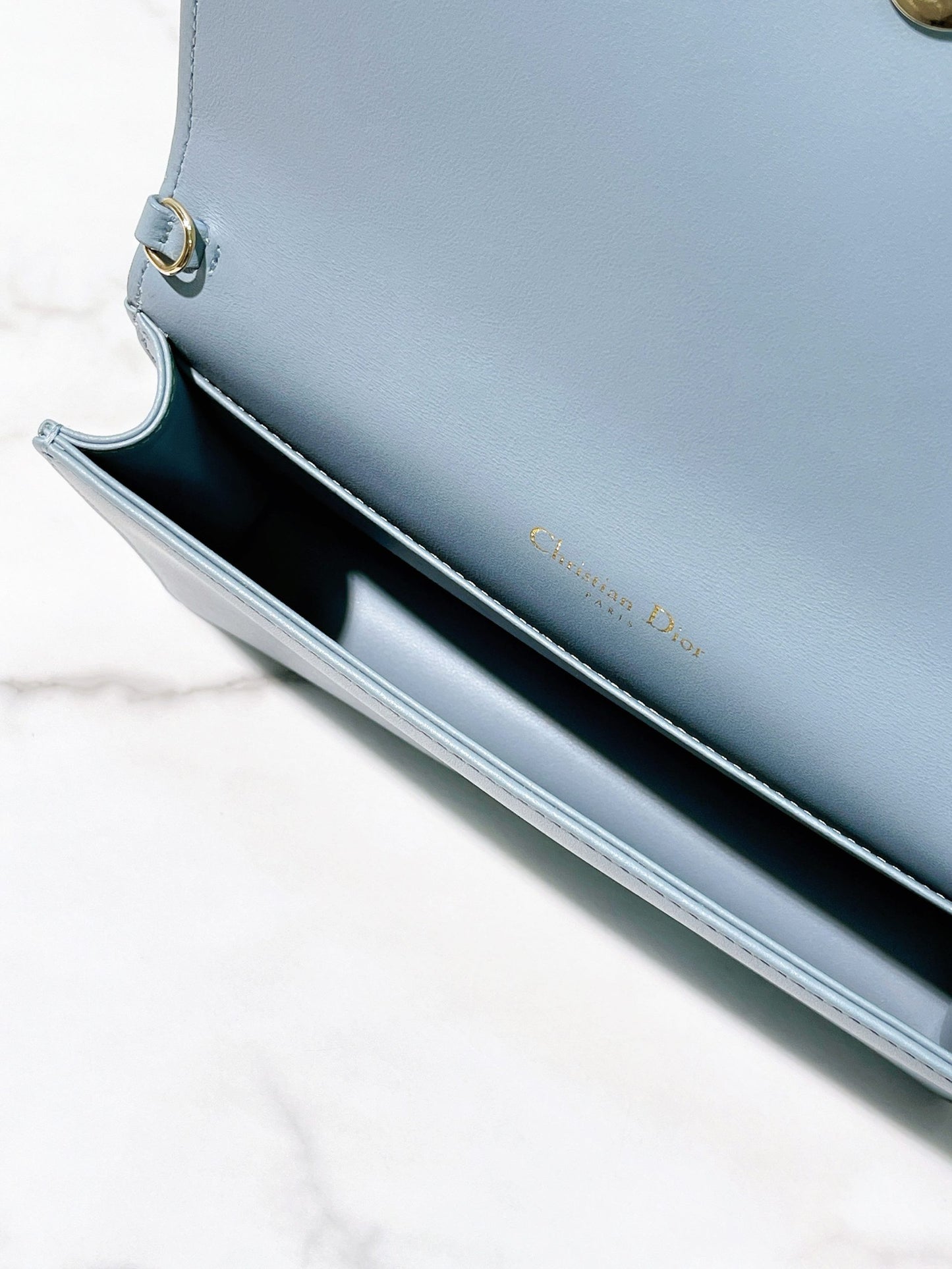 DIOR LADY DIOR POUCH WITH CHAIN, Blue/Gold