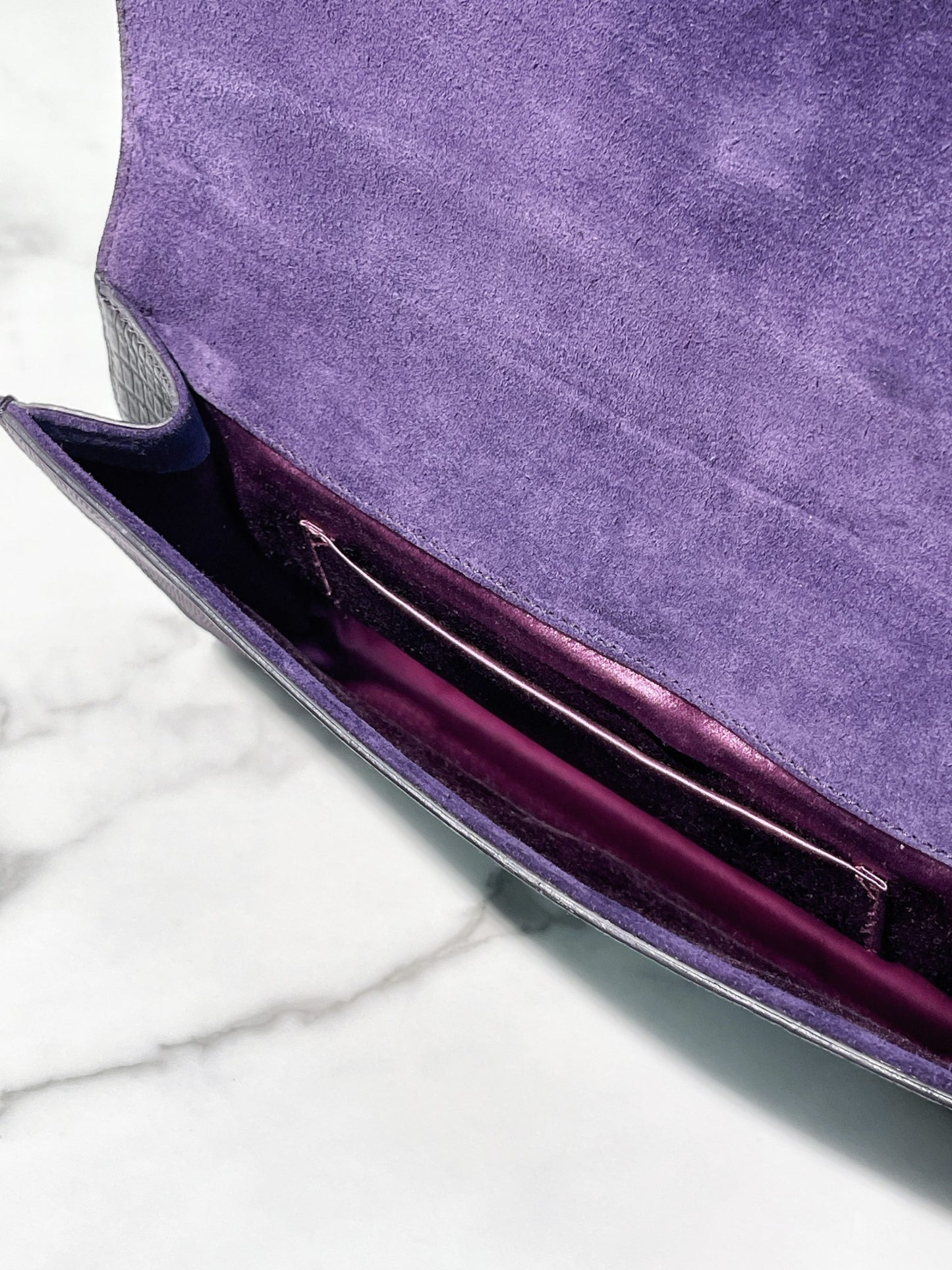 YSL HAND CLUTCH, Dark Purple/Gold