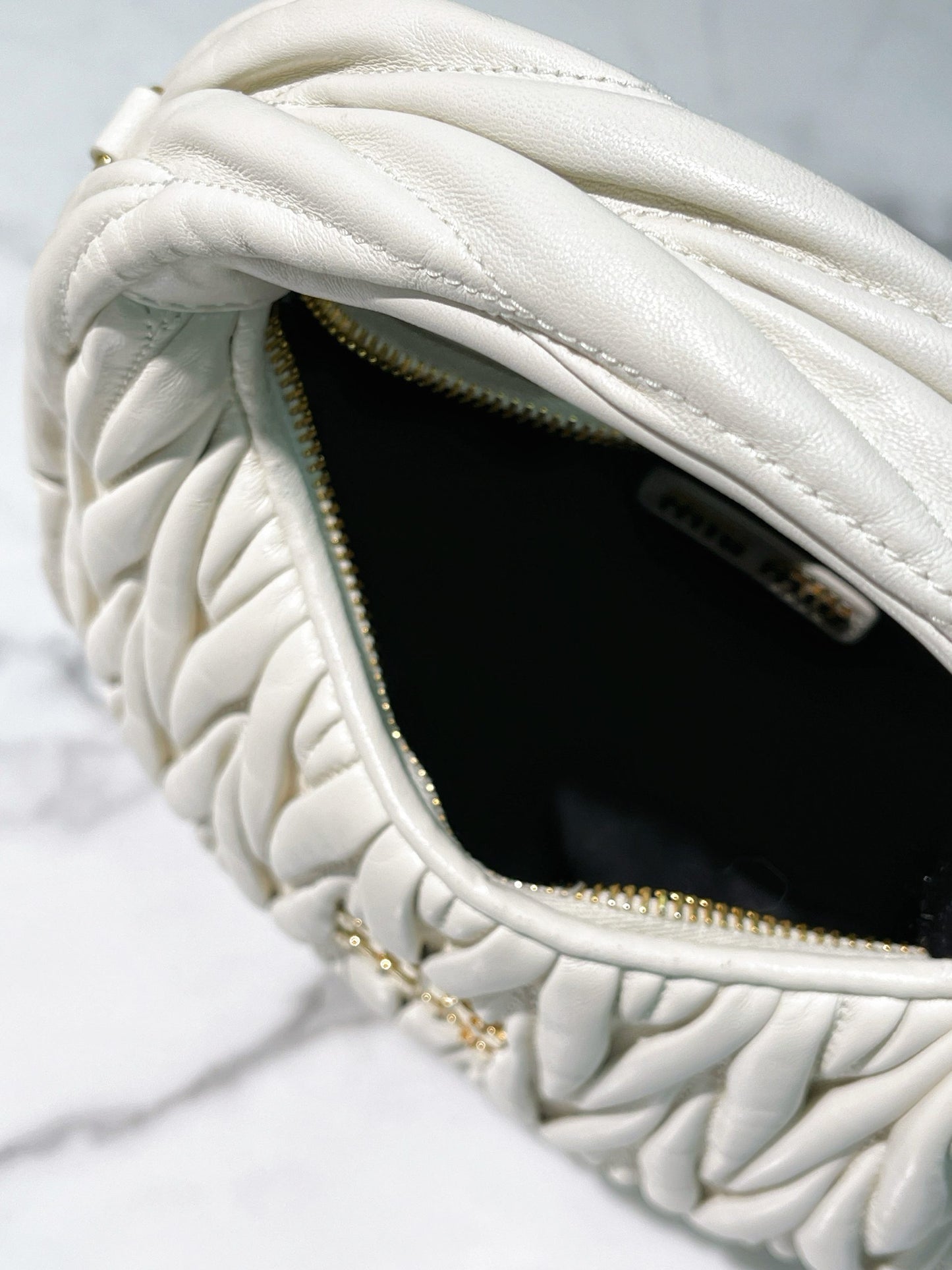 MIUMIU SMALL WANDER HOBO, White/Gold