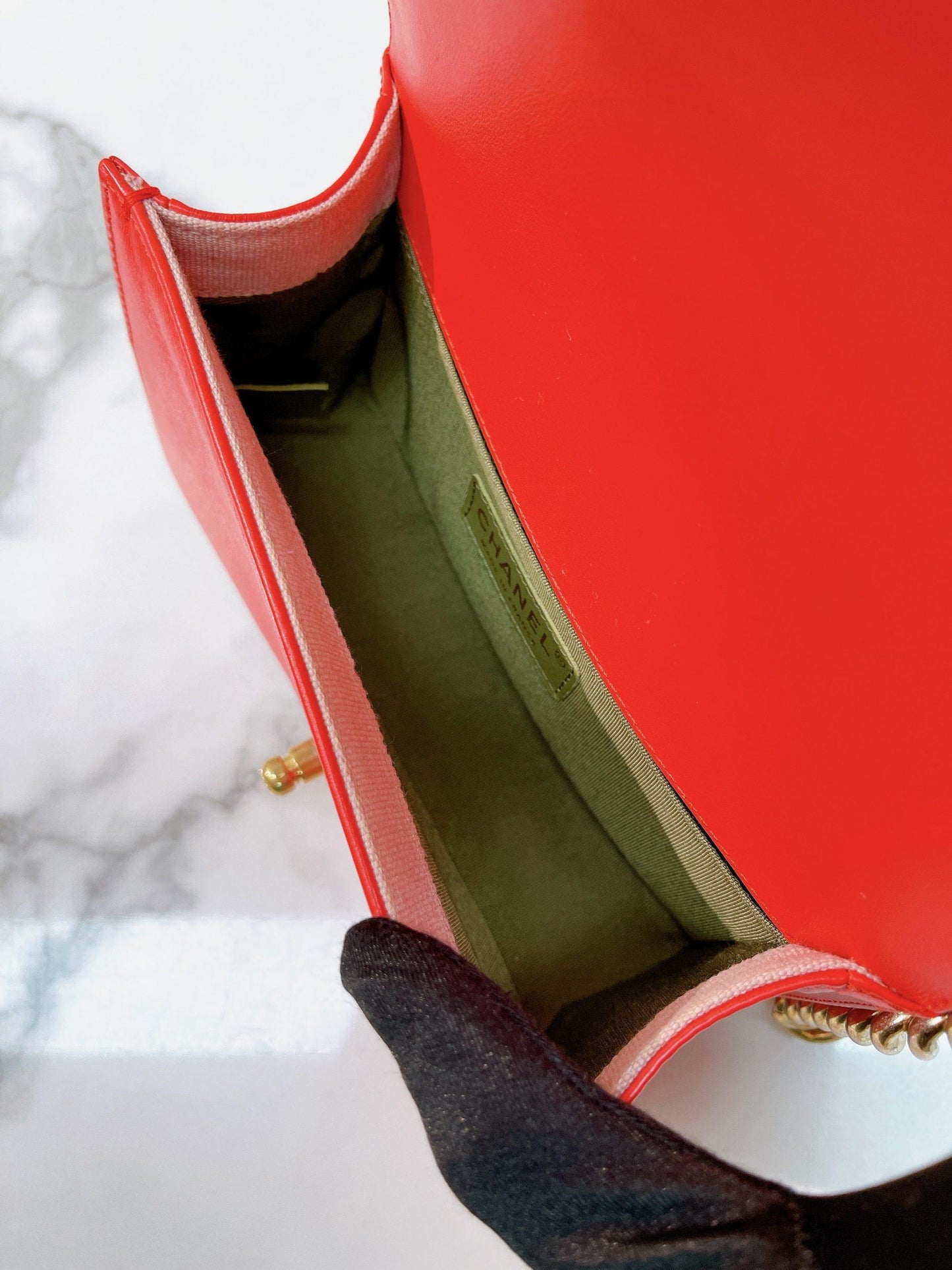 CHANEL SMALL BOY HANDBAG, RED/GOLD