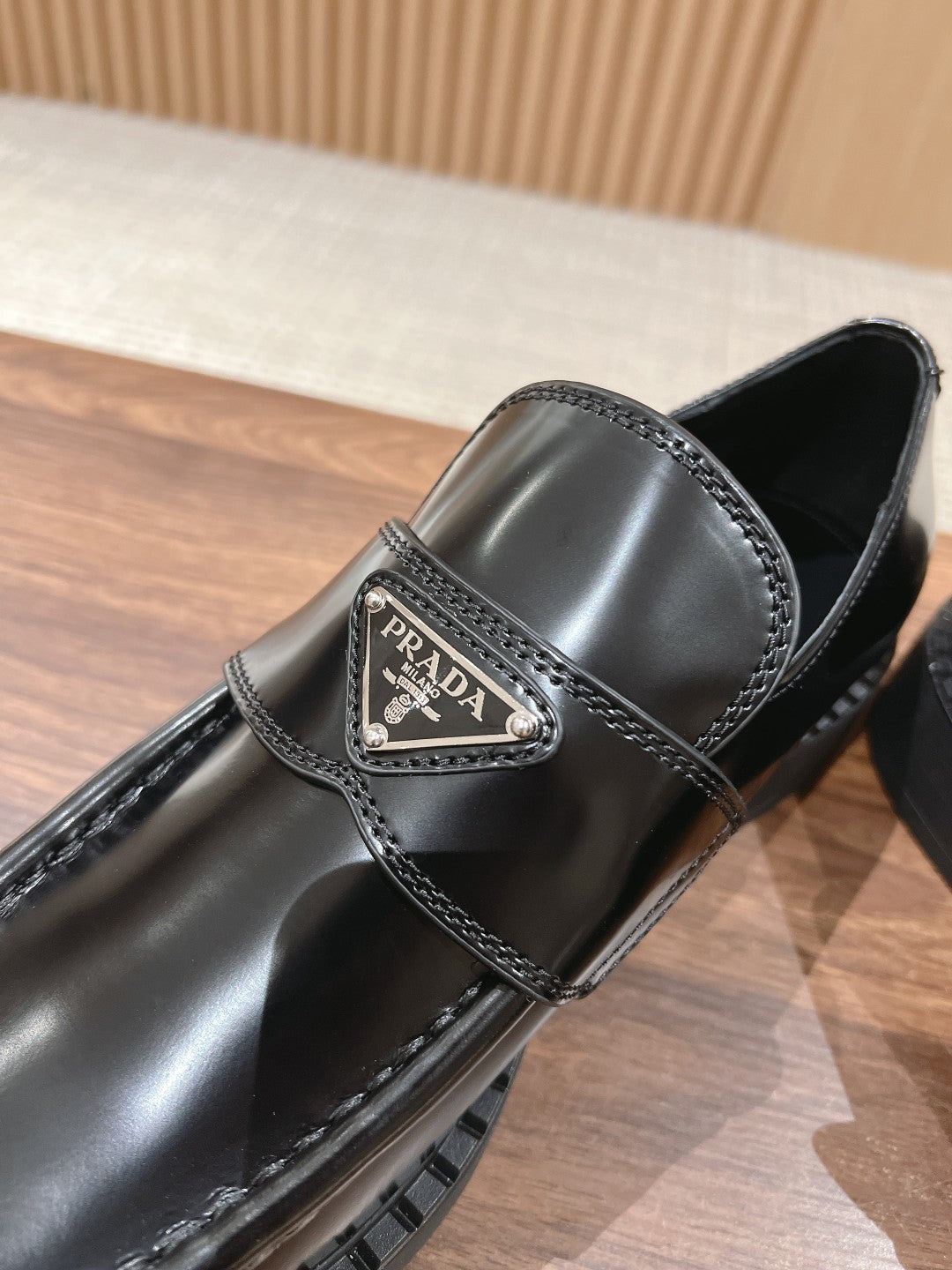 Prada Men Leather Shoes, Black