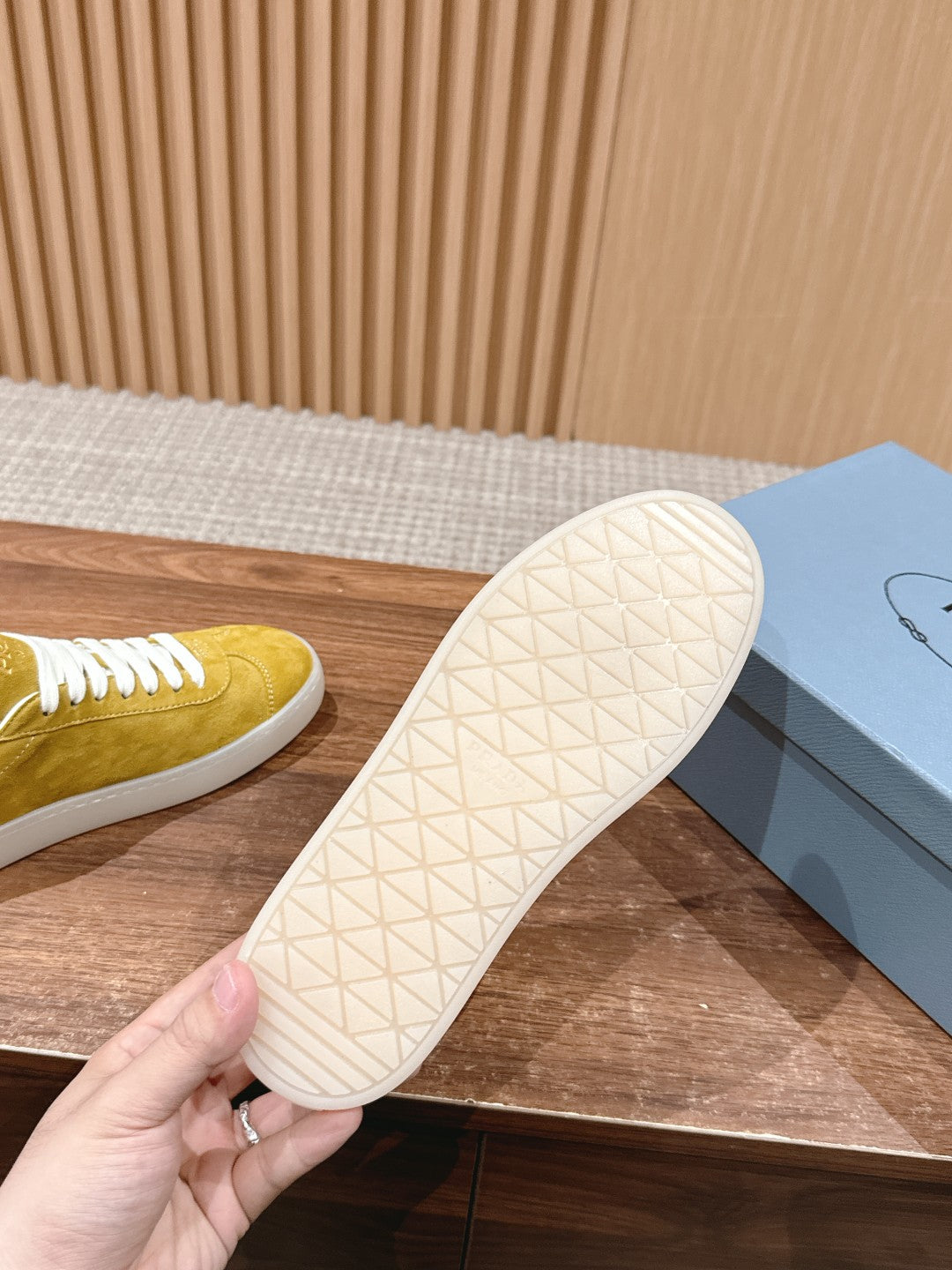 Prada New White Sneakers, Suede Yellow