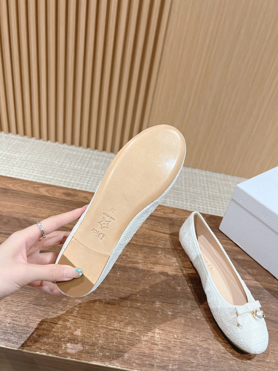Dior Bow & Pearl Princess Flats, White