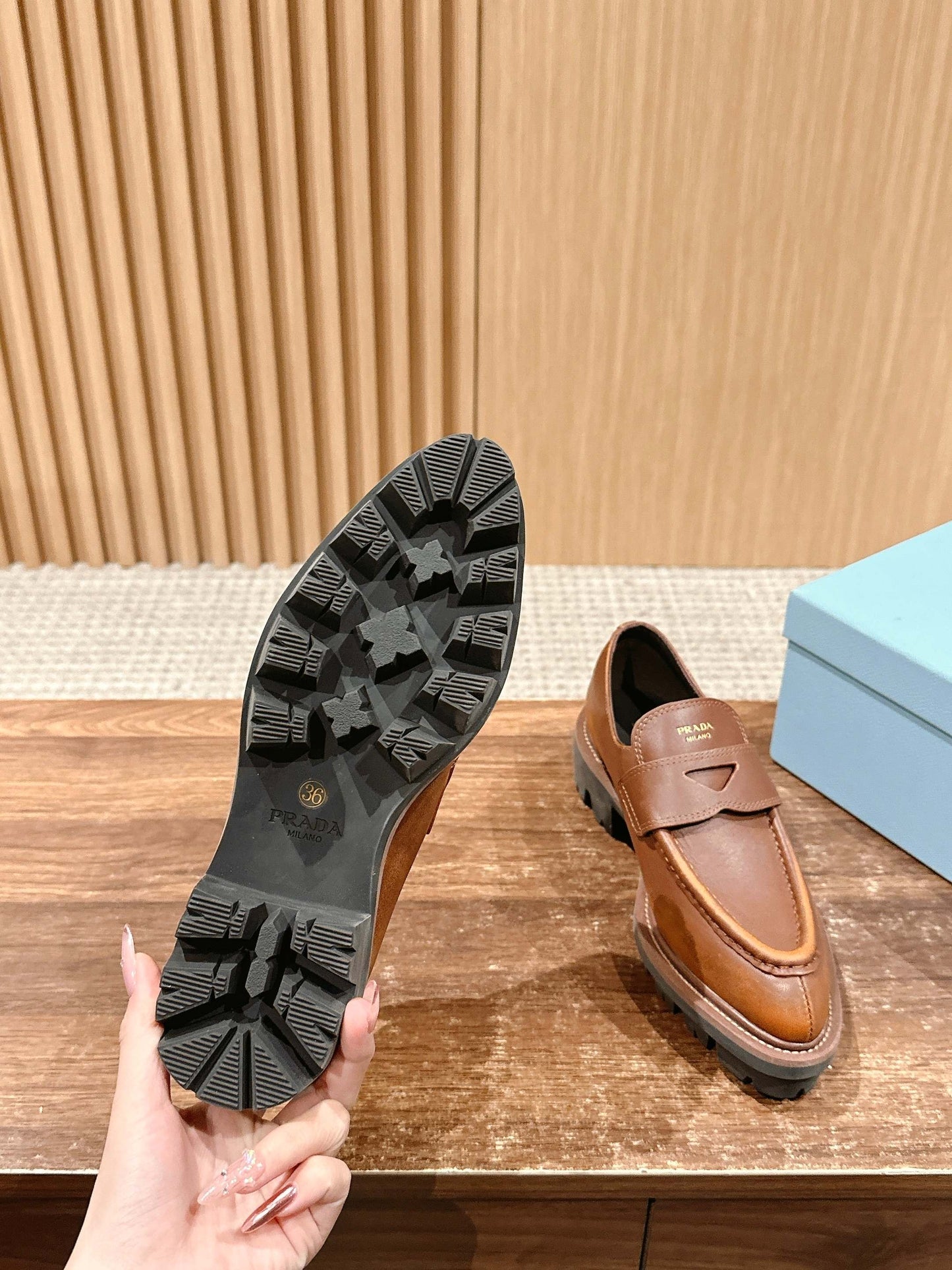 Prada New British-Vintage Pointed-Toe Loafers, Brown