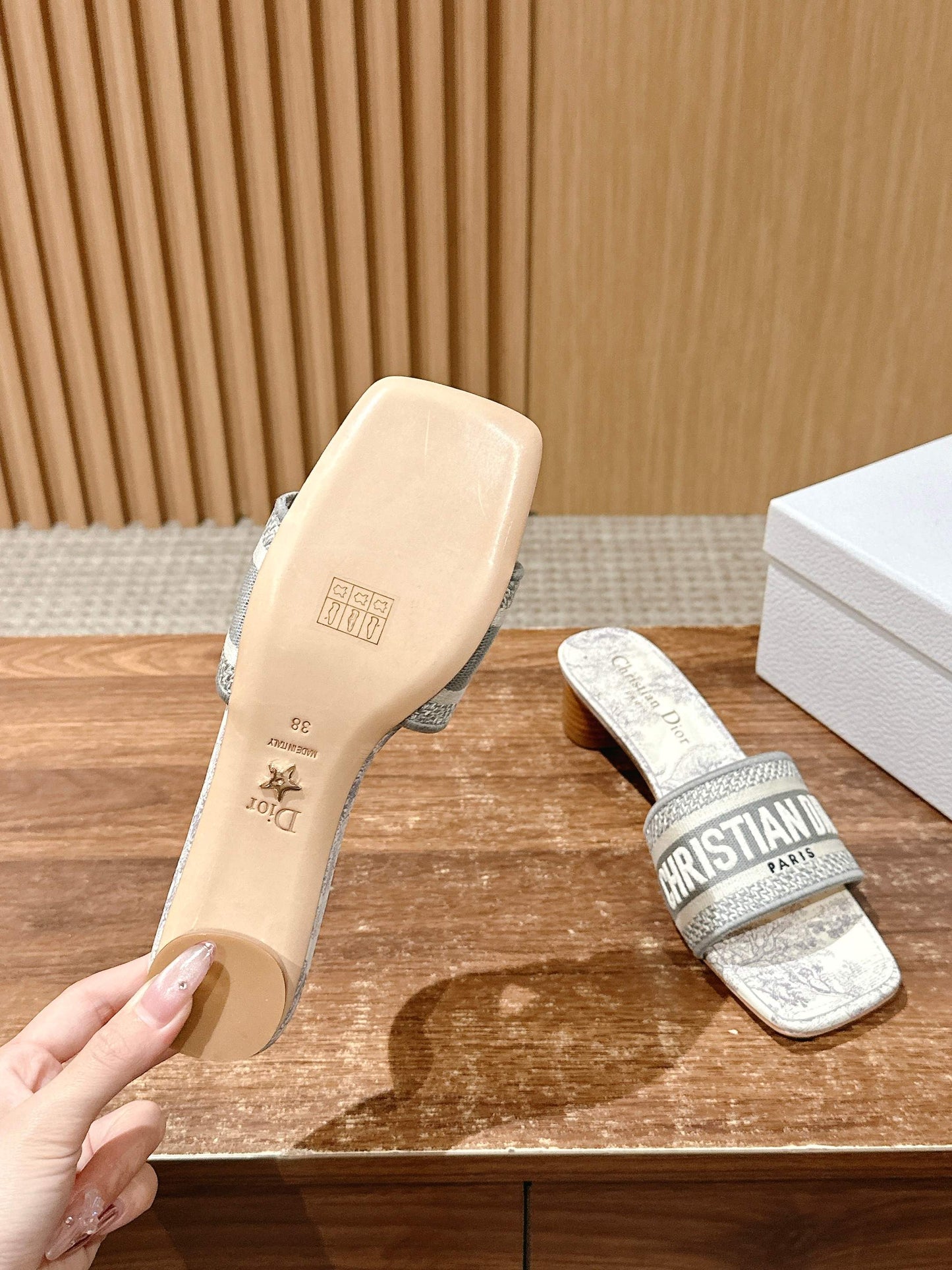 Dior Embroidered Slides, Square-Toe 04