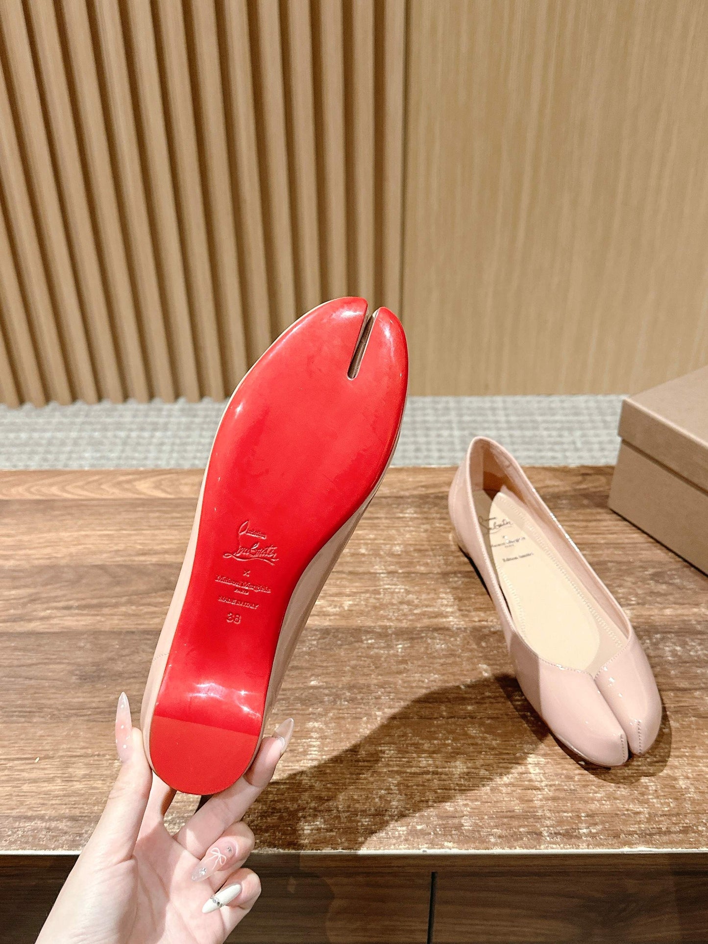 Christian Louboutin × Maison Margiela Split-Toe Flats, Beige
