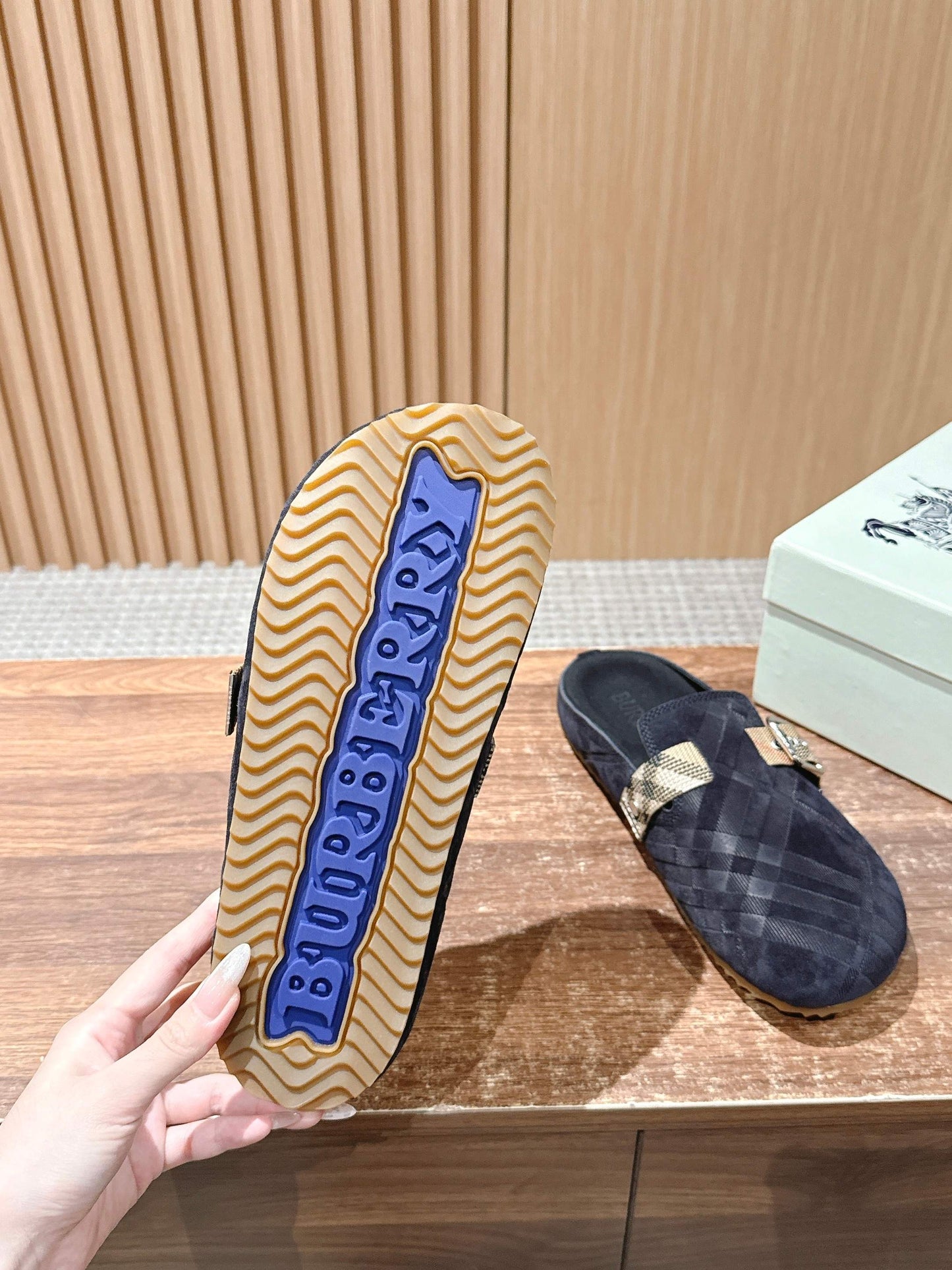 Burberry drop-in “Birkenstock” half-slides, Black
