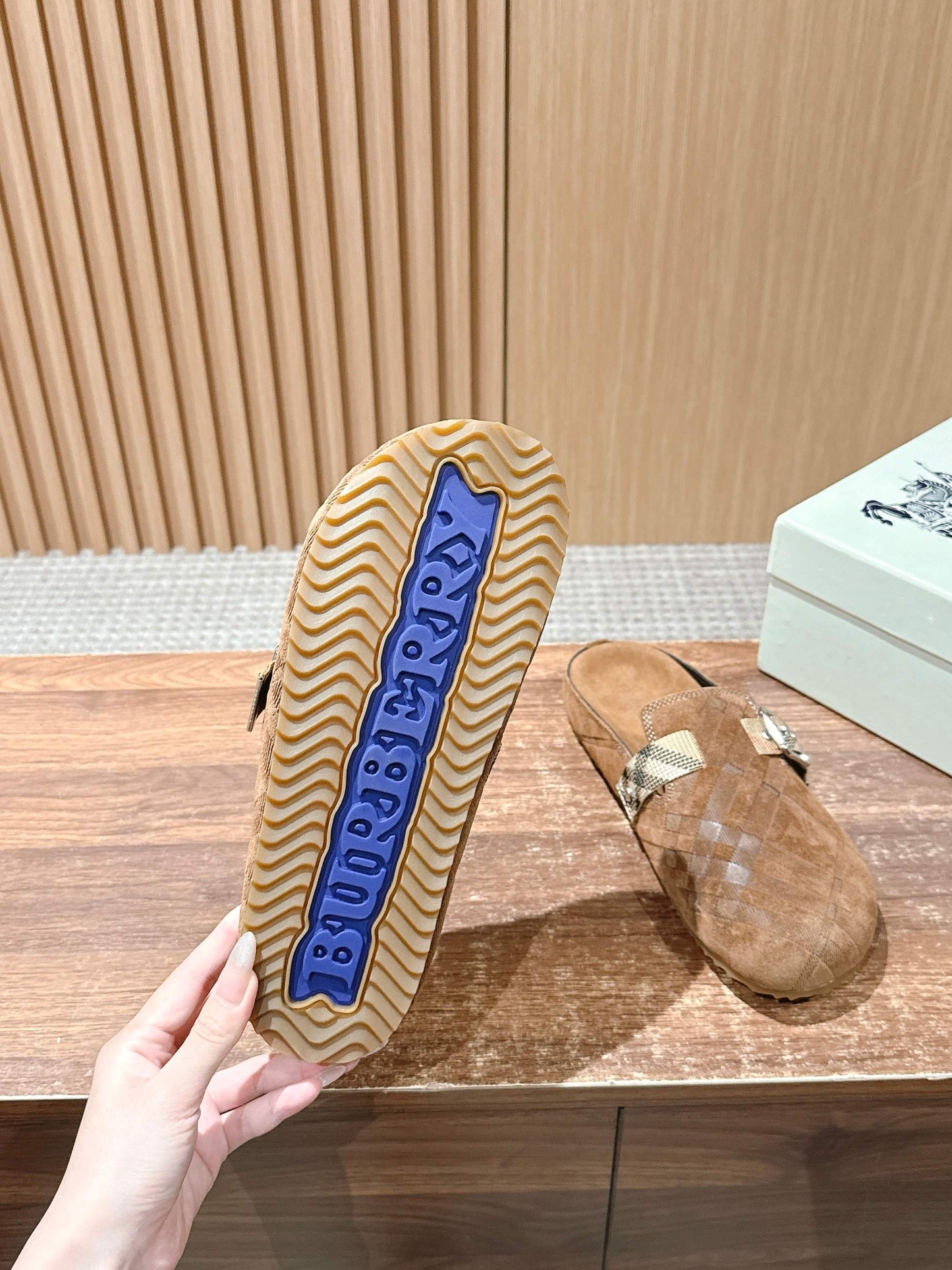 Burberry drop-in “Birkenstock” half-slides, Brown