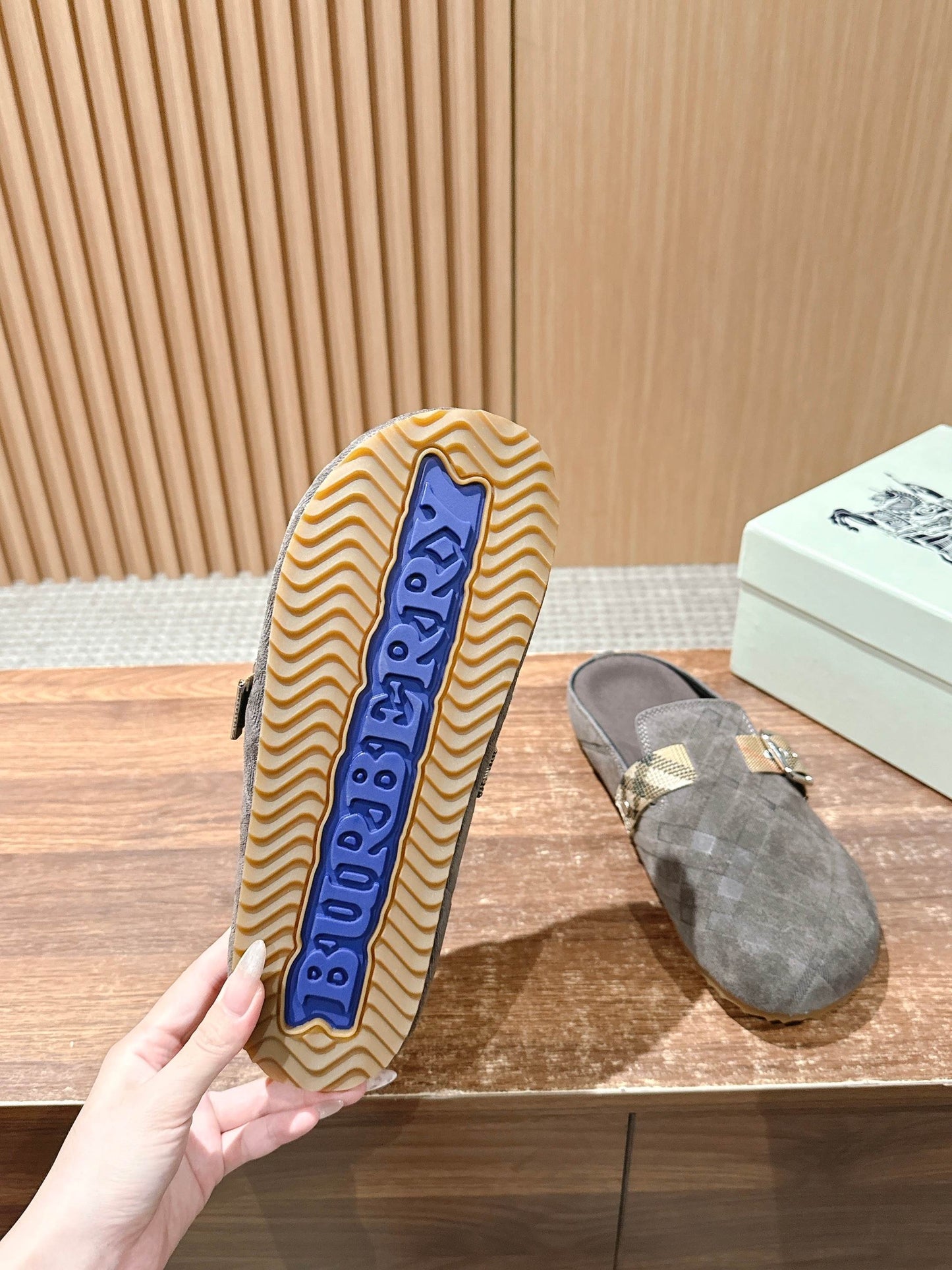 Burberry drop-in “Birkenstock” half-slides, Grey