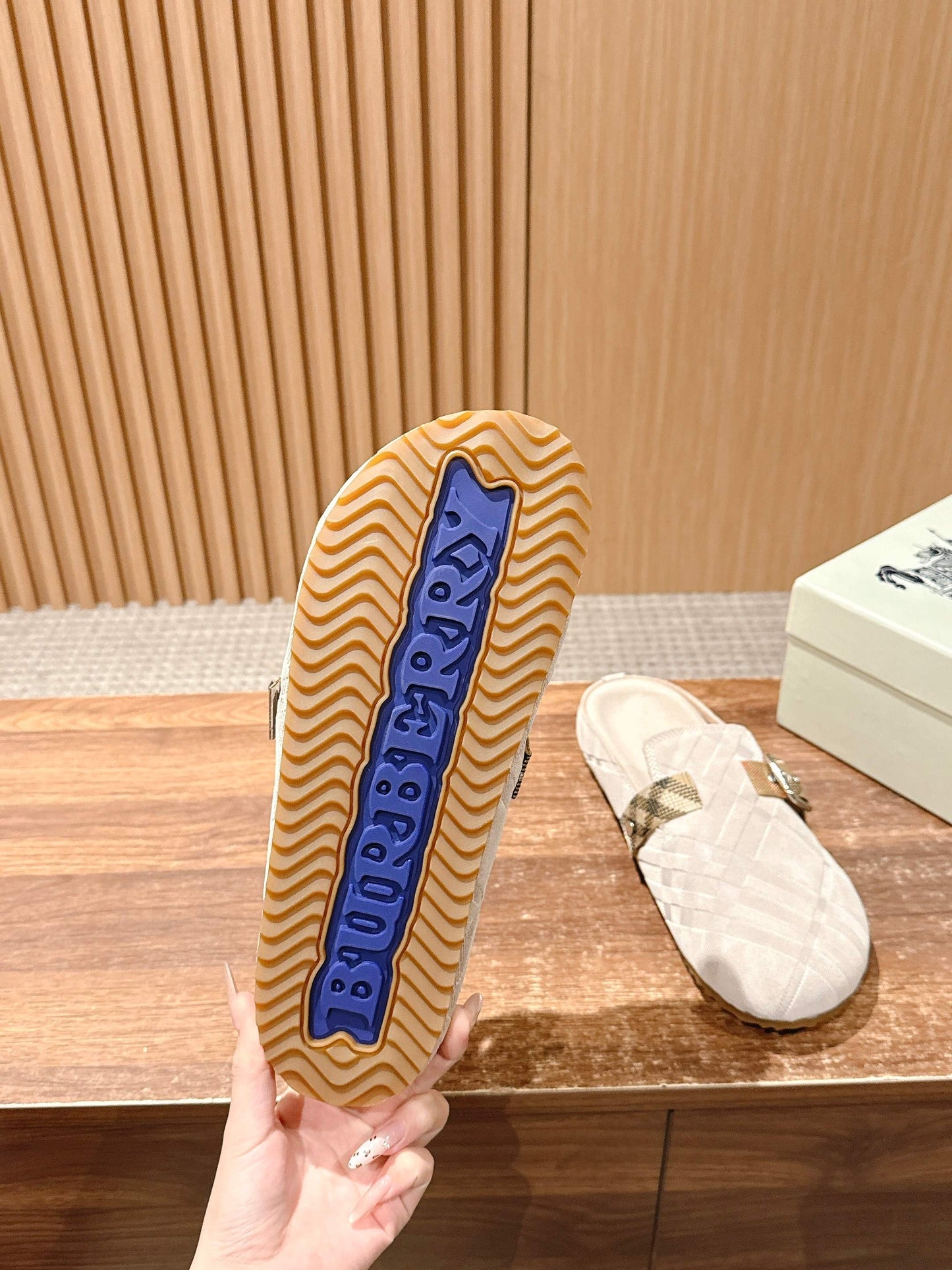 Burberry drop-in “Birkenstock” half-slides, Beige