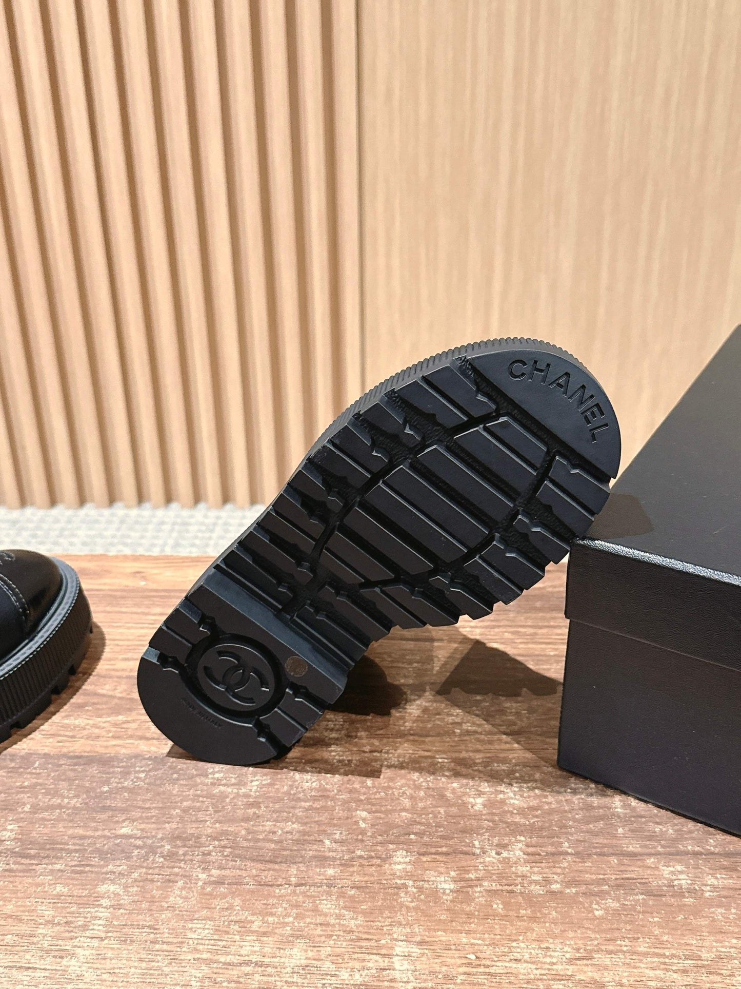 CHANEL Leather Thick-Sole Ankle Boots, Black