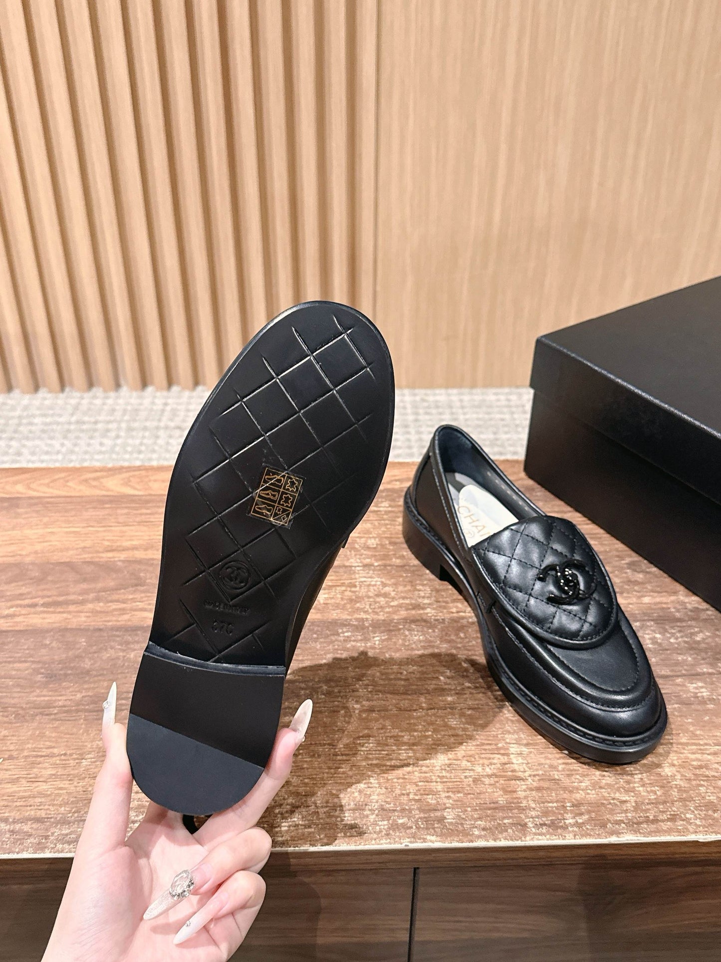 CHANEL Quilted Classic Vintage Sheepskin Loafers, Black