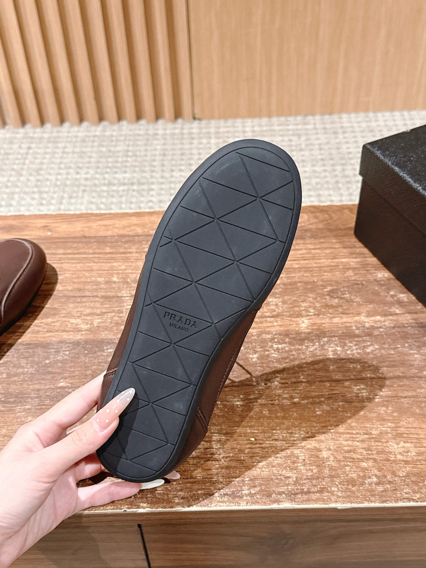 PRADA Leather Thin-Sole Casual Sneakers, Brown