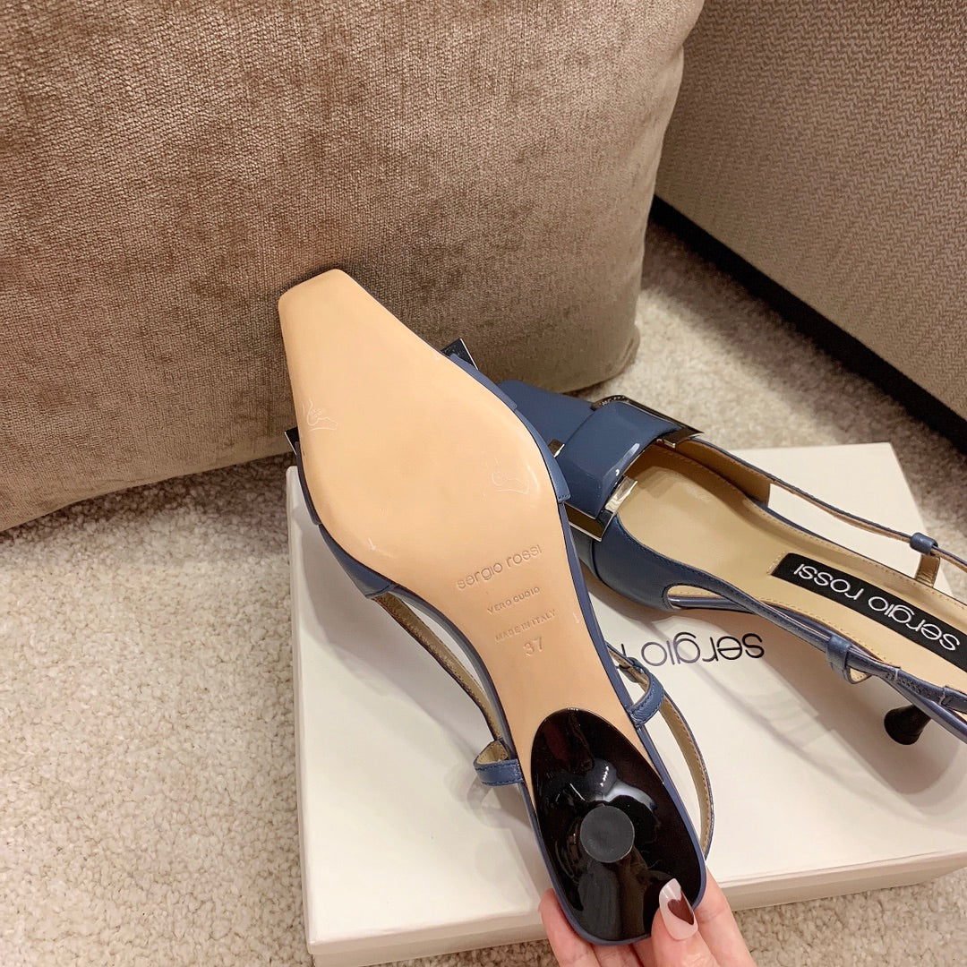 Sergio Rossi Kitten-Heel Sandals, Blue