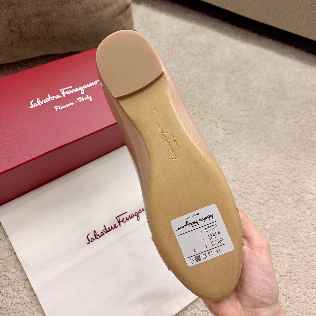 Ferragamo Lace & Mesh Vara Flats, Beige