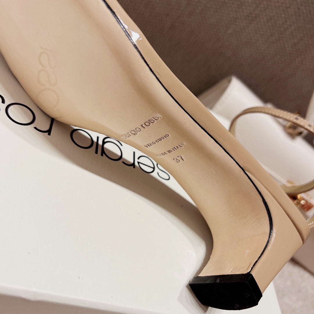 Sergio Rossi Single-Strap Crystal-Wrap Slingbacks, Beige