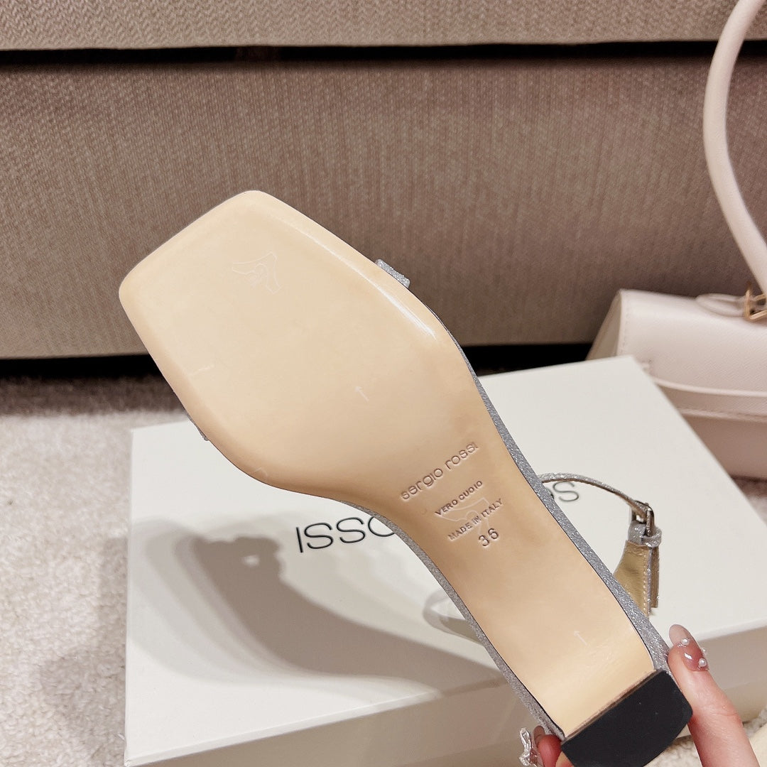 Sergio Rossi Single-Strap Crystal-Wrap Slingbacks, Grey