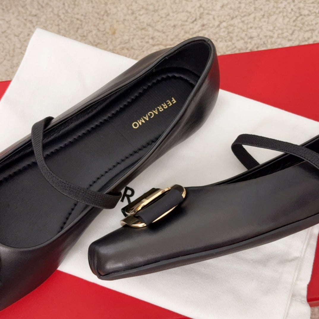 Ferragamo Bow-Tie Ballet Flats, Black