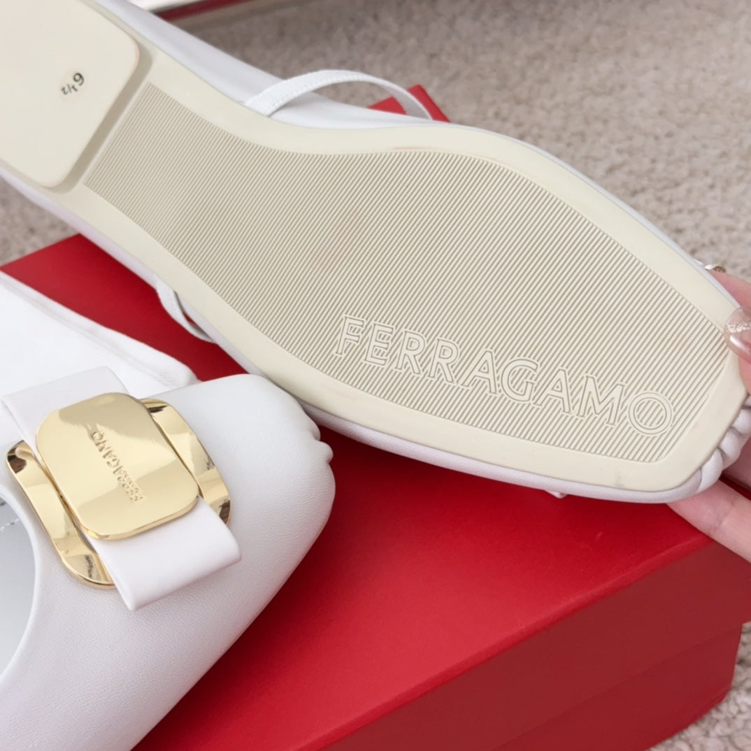 Ferragamo Bow-Tie Ballet Flats, White