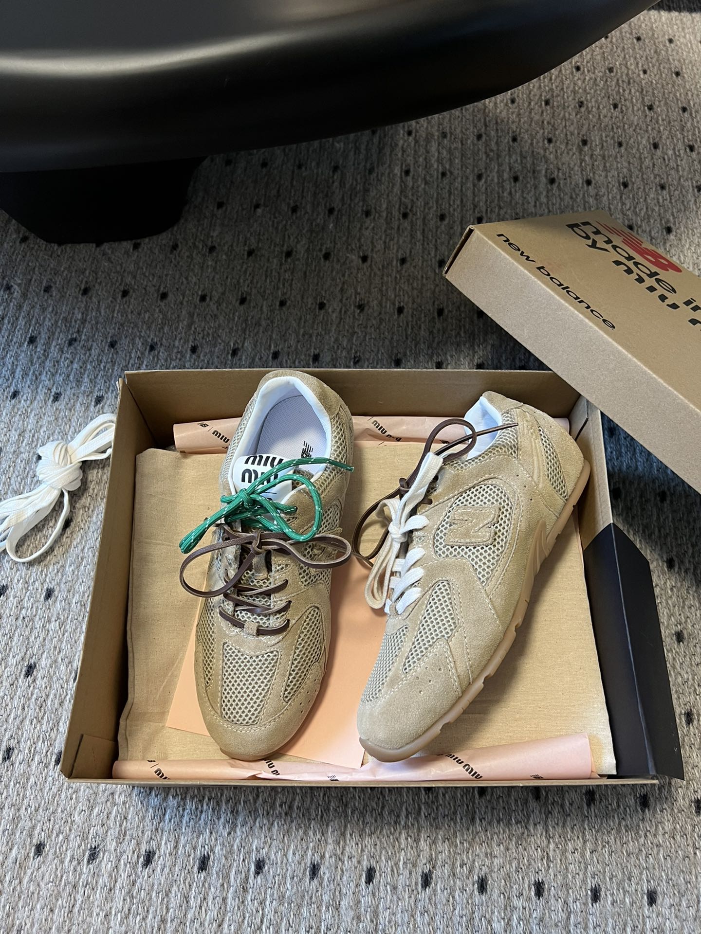 New Balance X Miu Miu 530 SL Suede and mesh Sneakers, Ecru
