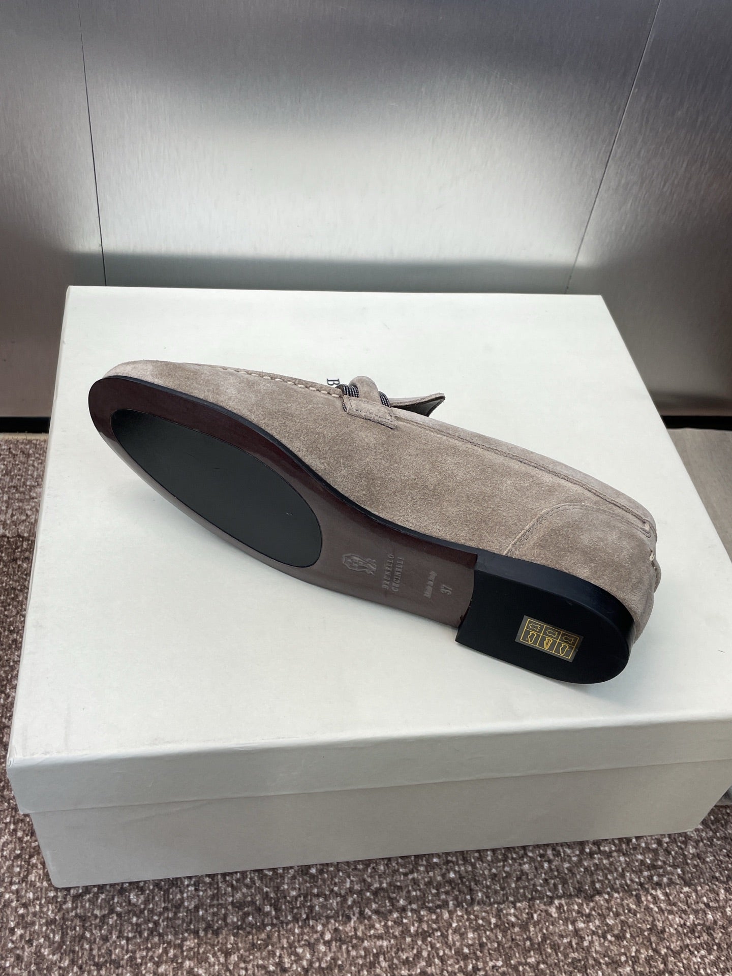 Brunello Cucinelli
Monili-embellished Suede Loafers, Grey