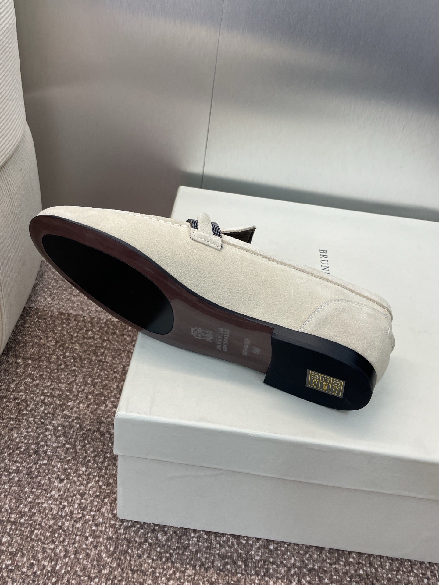 Brunello Cucinelli
Monili-embellished Suede Loafers, White