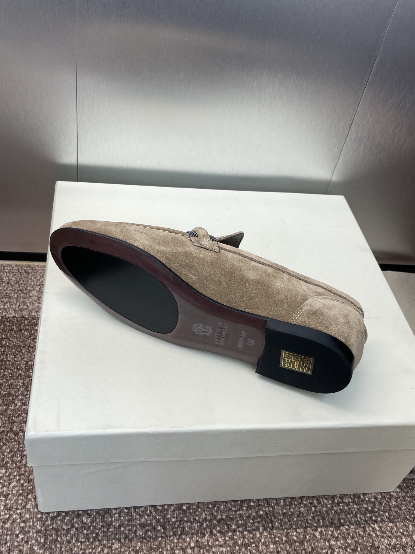 Brunello Cucinelli
Monili-embellished Suede Loafers, Dark Grey