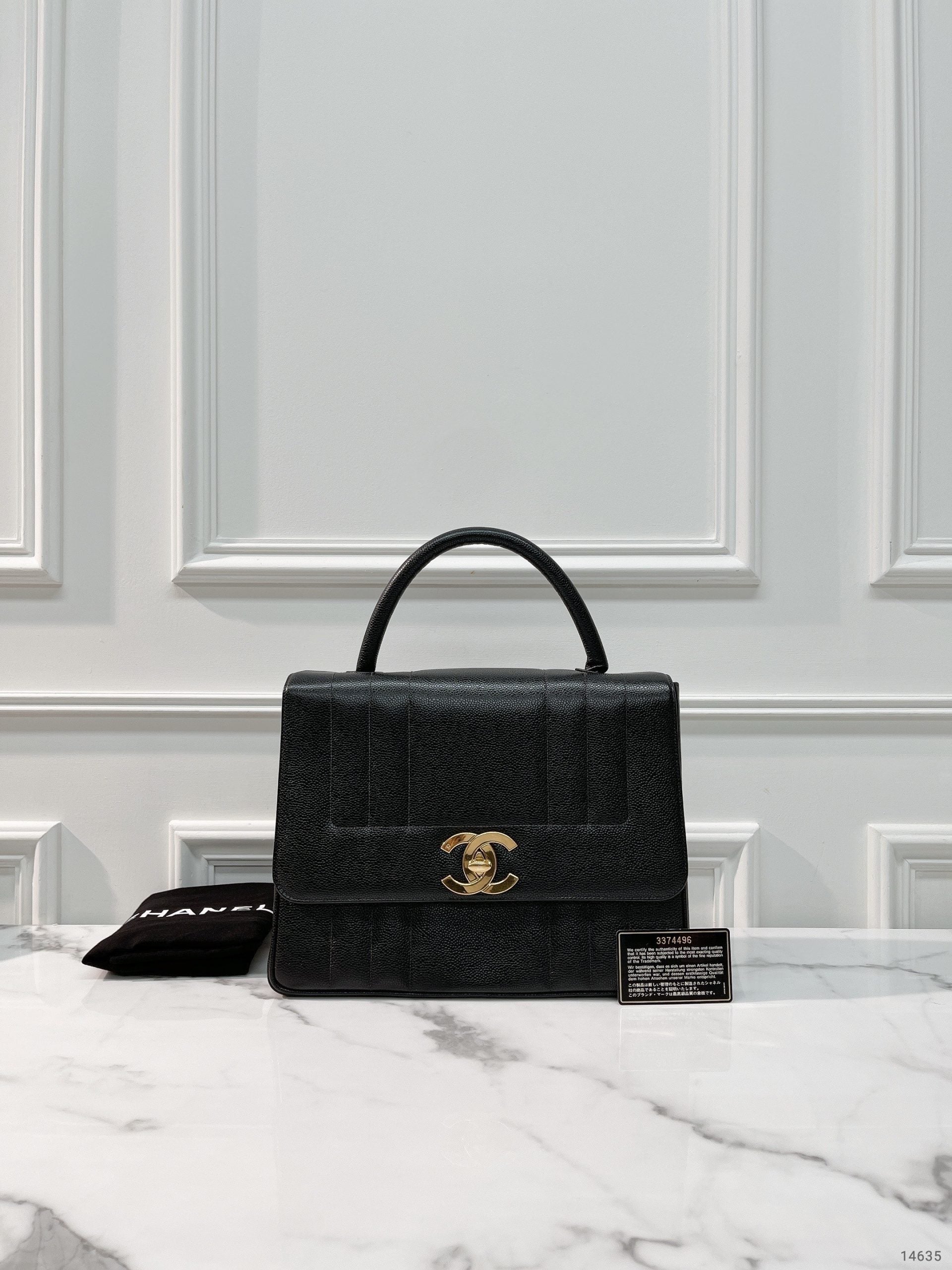 CHANEL TOP HANDLE BAG, BLACK/GOLD