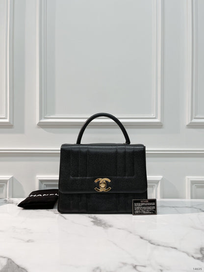 CHANEL TOP HANDLE BAG, BLACK/GOLD