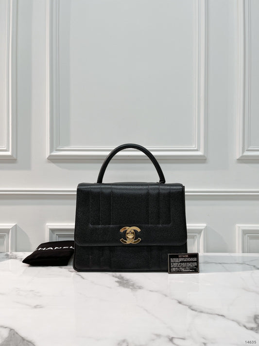 CHANEL TOP HANDLE BAG, BLACK/GOLD