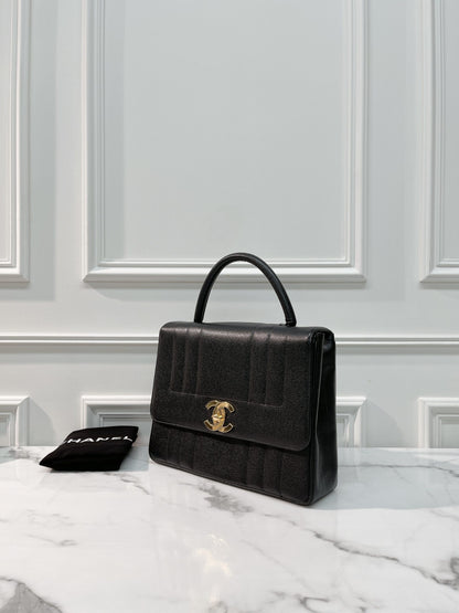 CHANEL TOP HANDLE BAG, BLACK/GOLD