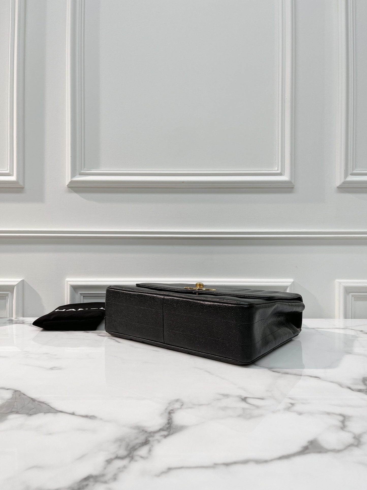 CHANEL TOP HANDLE BAG, BLACK/GOLD