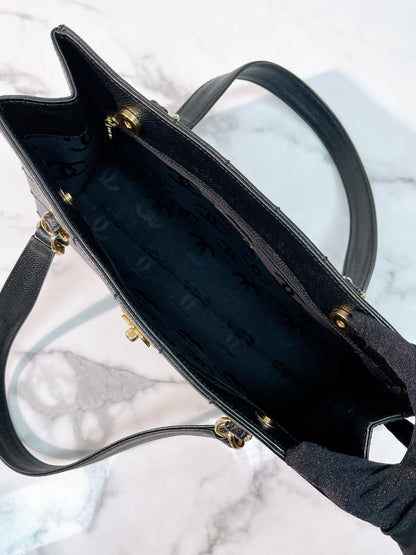 CHANEL VINTAGE TOTE, BLACK/GOLD