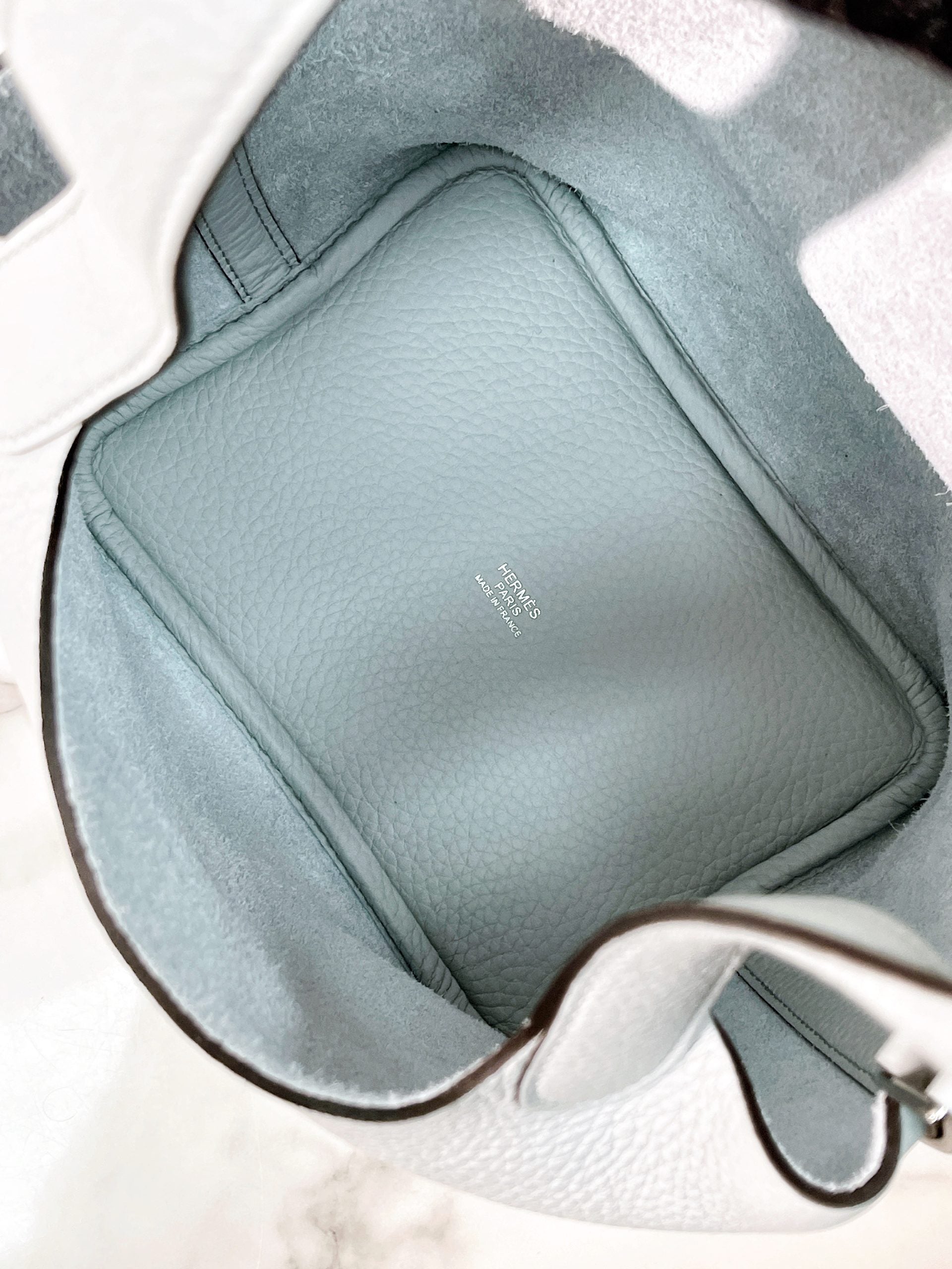 HERMES PICOTIN 18 BLEU PALE/SILVER