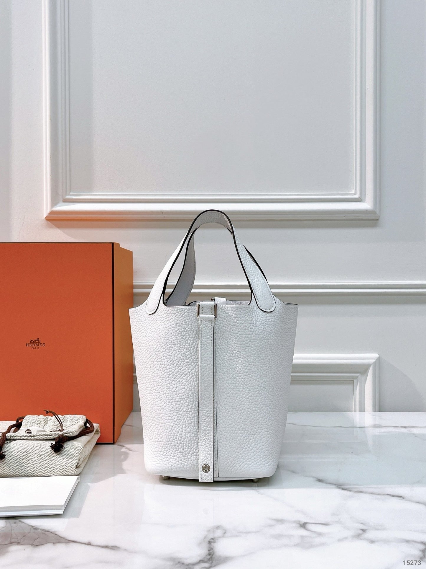 HERMES PICOTIN 18 NEW WHITE/SILVER