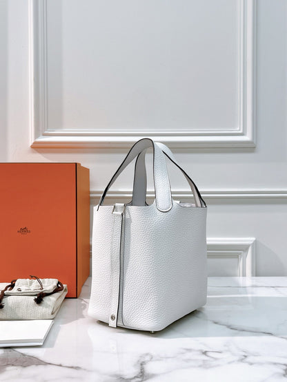 HERMES PICOTIN 18 NEW WHITE/SILVER