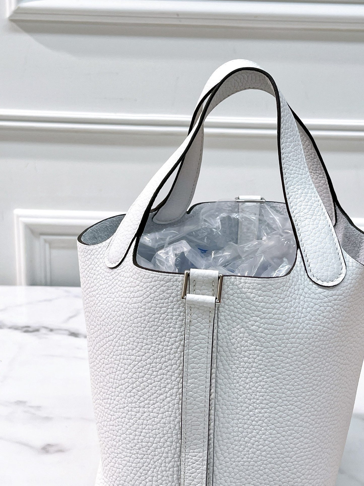 HERMES PICOTIN 18 NEW WHITE/SILVER