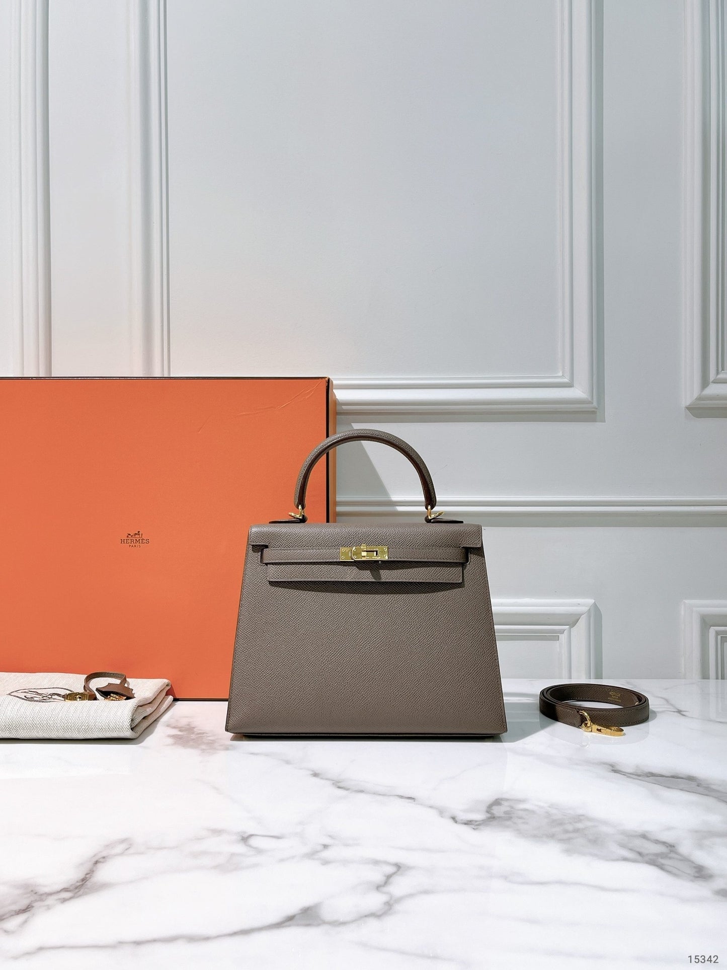 HERMES KELLY 25 GRIS ETAIN/GOLD