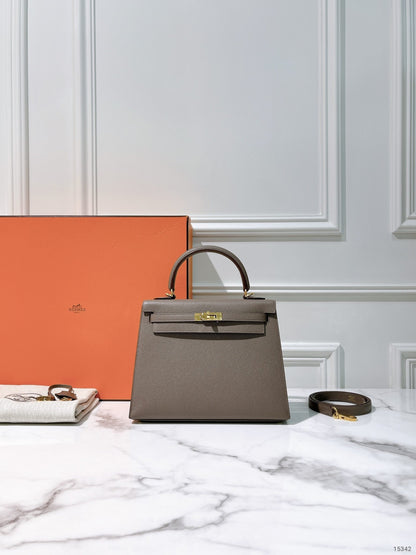 HERMES KELLY 25 GRIS ETAIN/GOLD