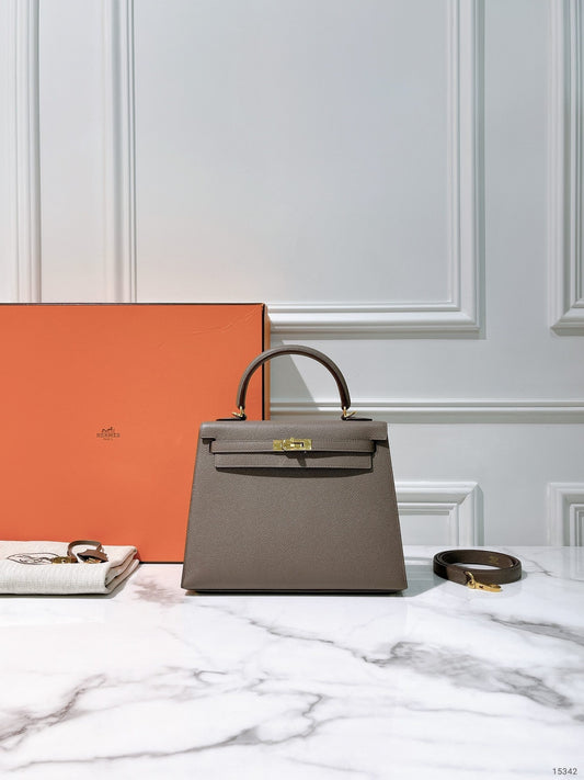 HERMES KELLY 25 GRIS ETAIN/GOLD
