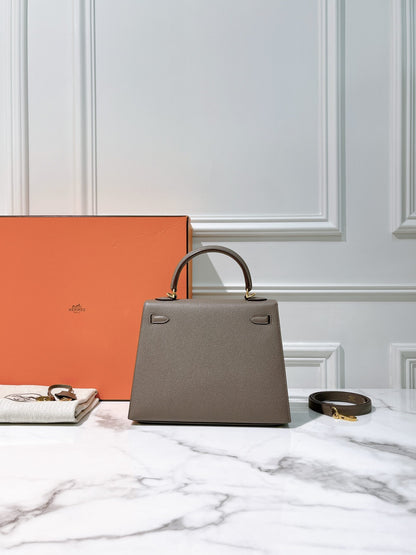 HERMES KELLY 25 GRIS ETAIN/GOLD