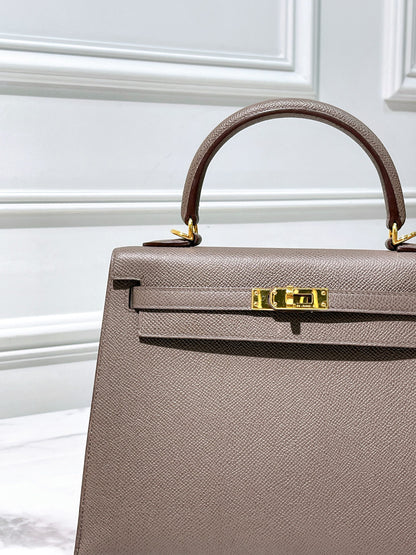 HERMES KELLY 25 GRIS ETAIN/GOLD